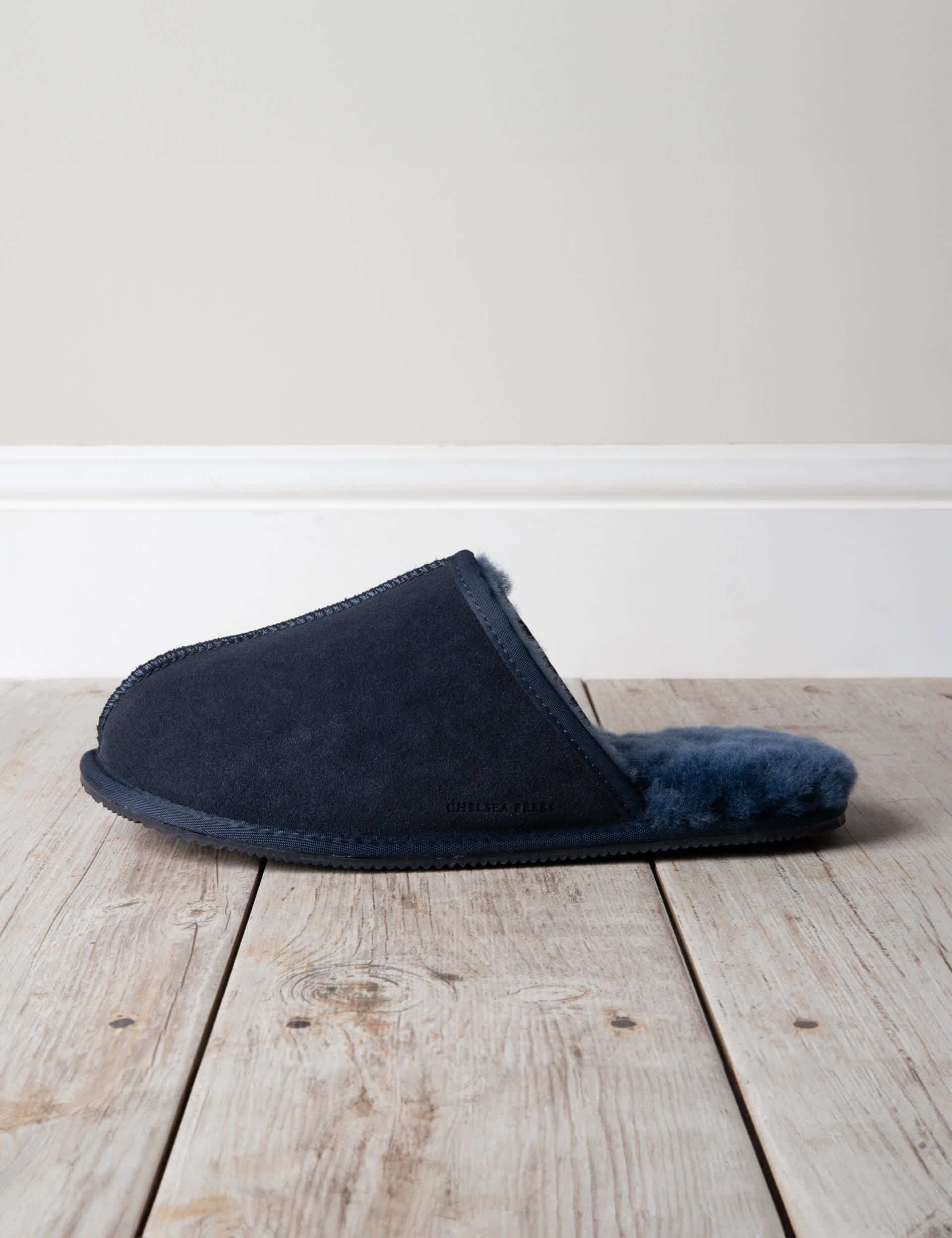 Chelsea Peers Men's Suede Fleece Lined Mule Slippers - Navy, Tan,Navy