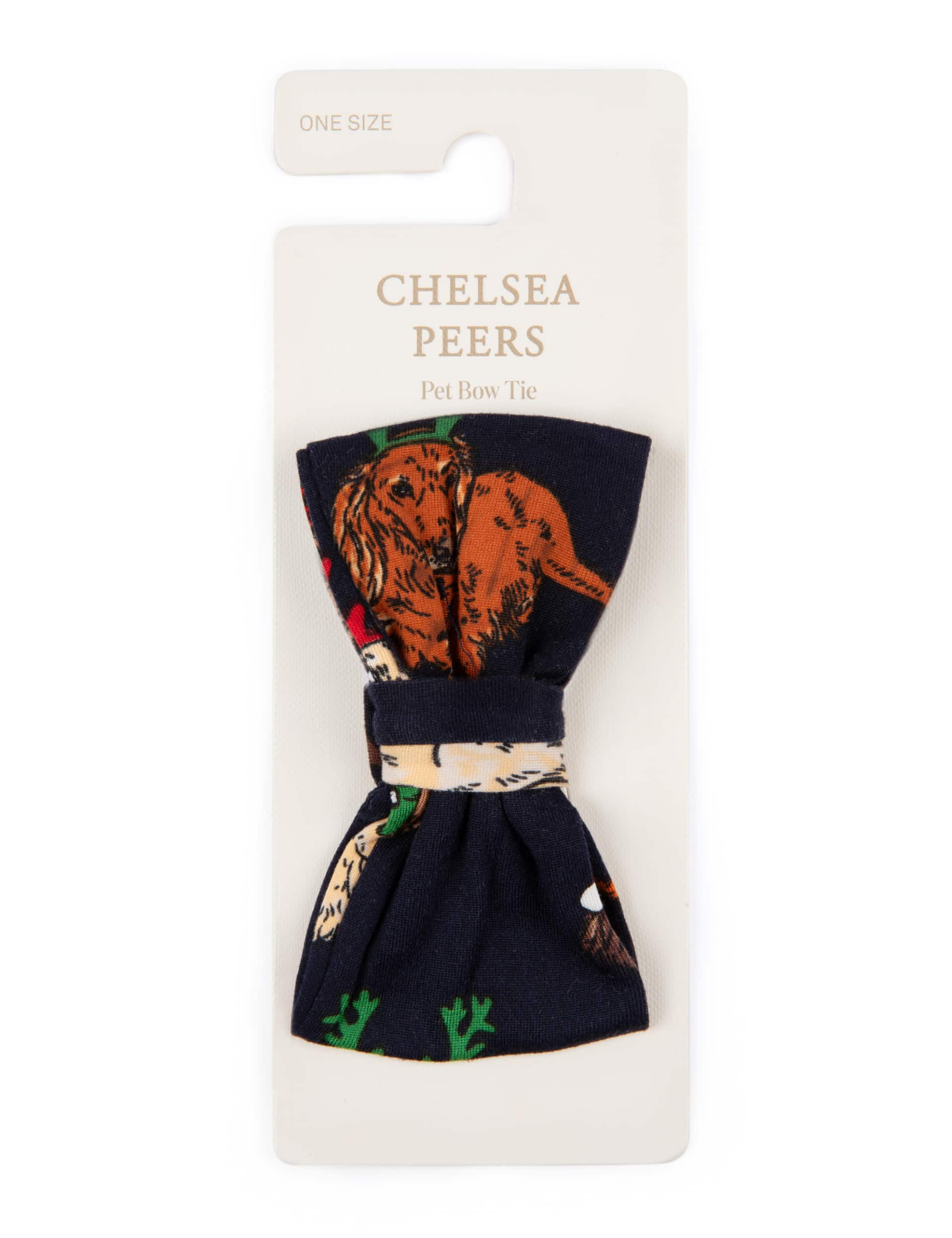 Chelsea Peers Christmas Dogs Print Dog Bow Tie - Navy Mix, Navy Mix