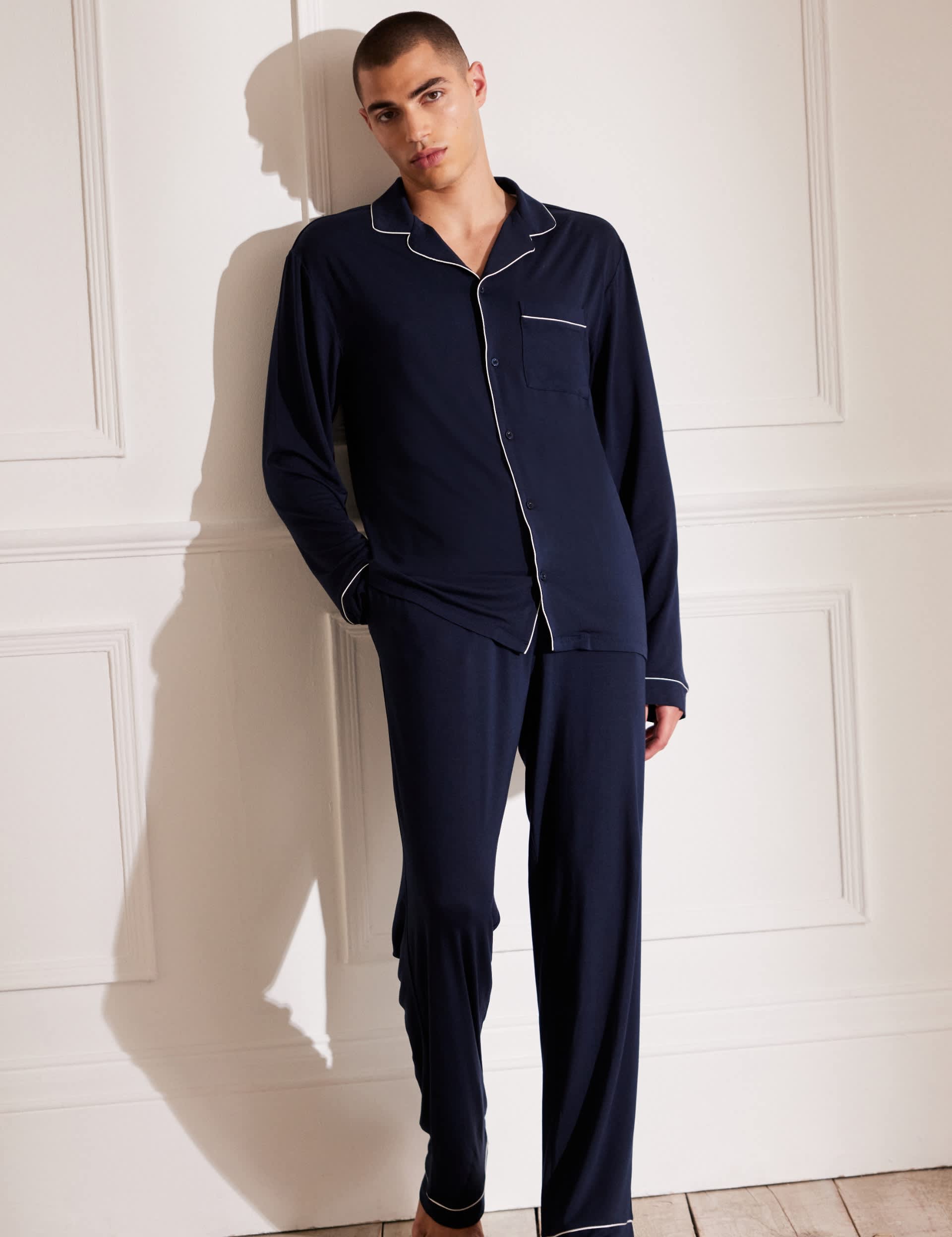 Chelsea Peers Men's Modal Rich Pyjama Set - Navy, Navy