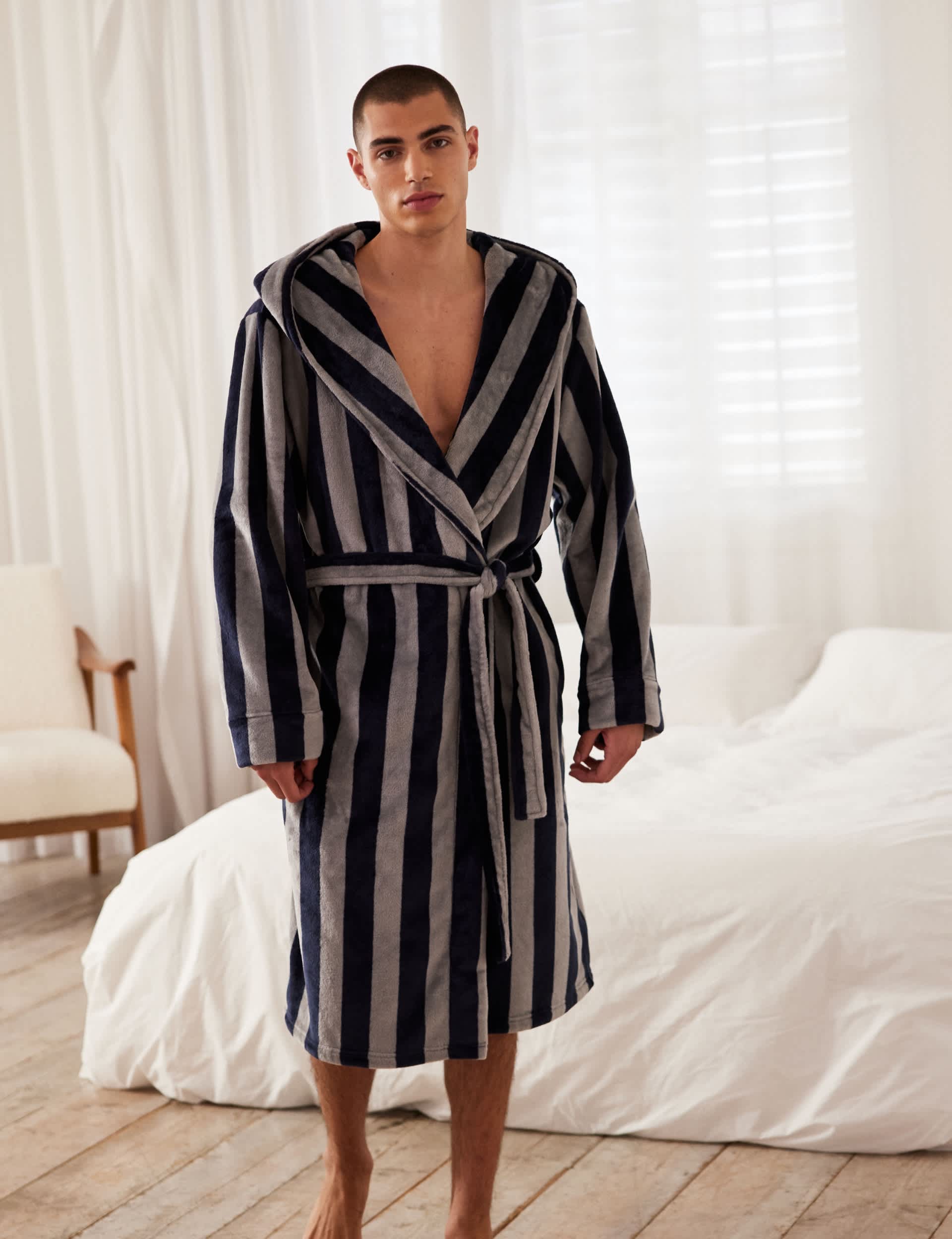 Chelsea Peers Men's Hooded Striped Dressing Gown - M - Navy, Navy