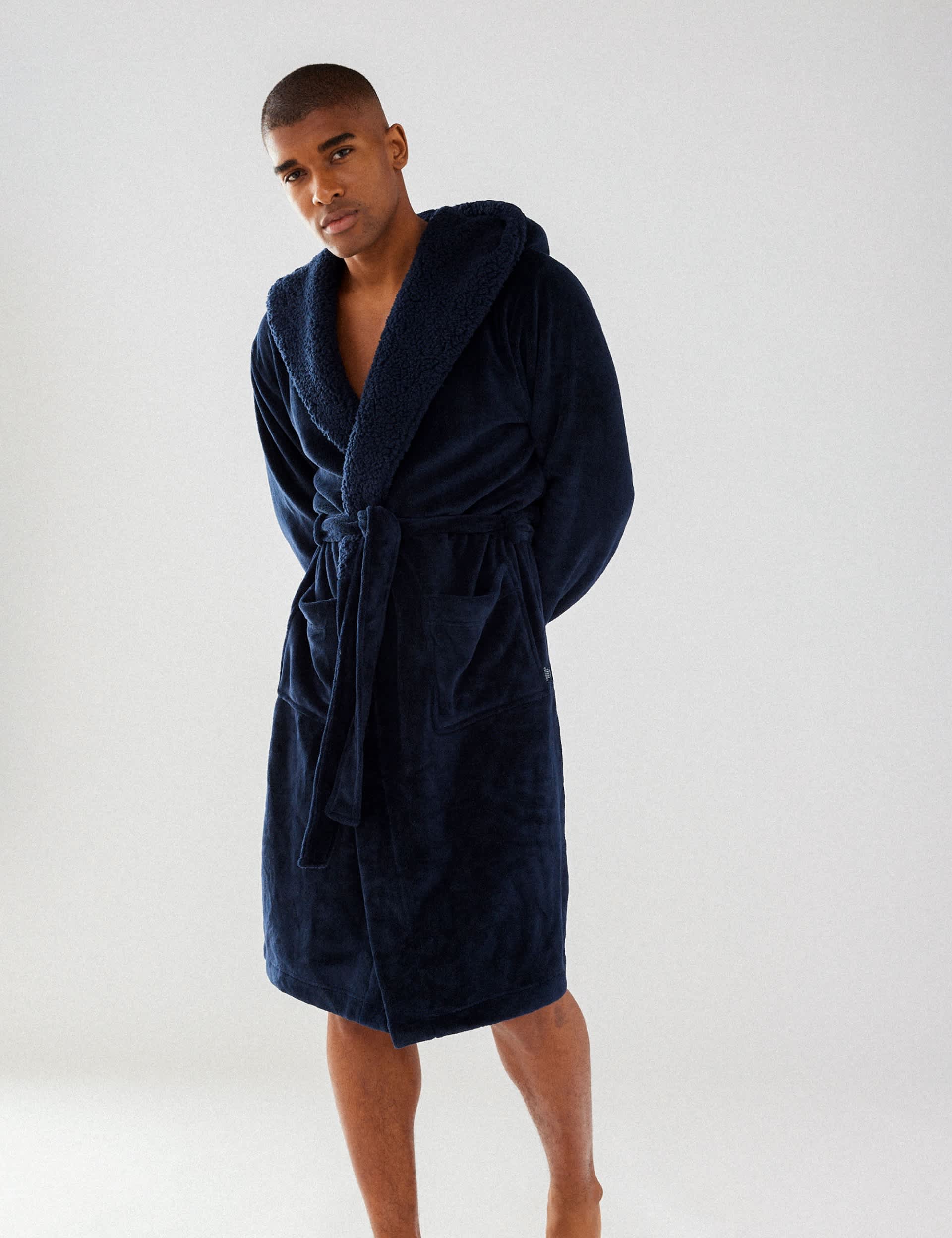 Chelsea Peers Men's Hooded Dressing Gown - M - Navy, Black,Navy