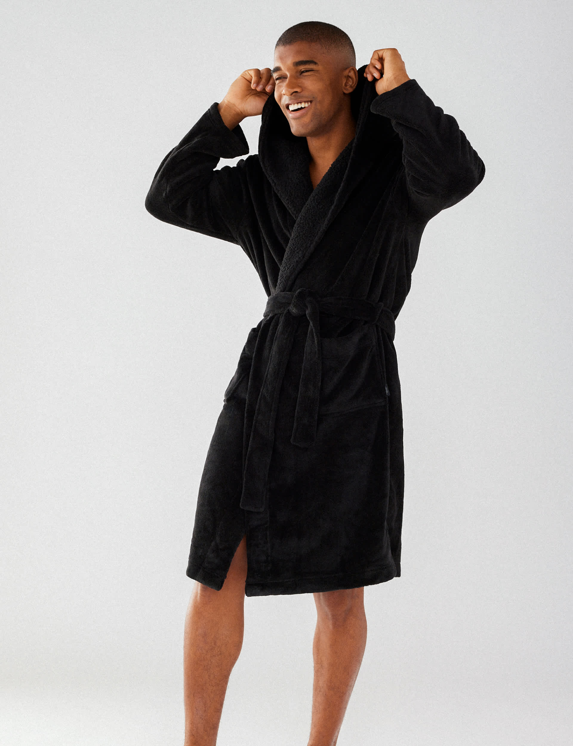 Chelsea Peers Men's Cosy Hooded Dressing Gown - XXL - Black, Black