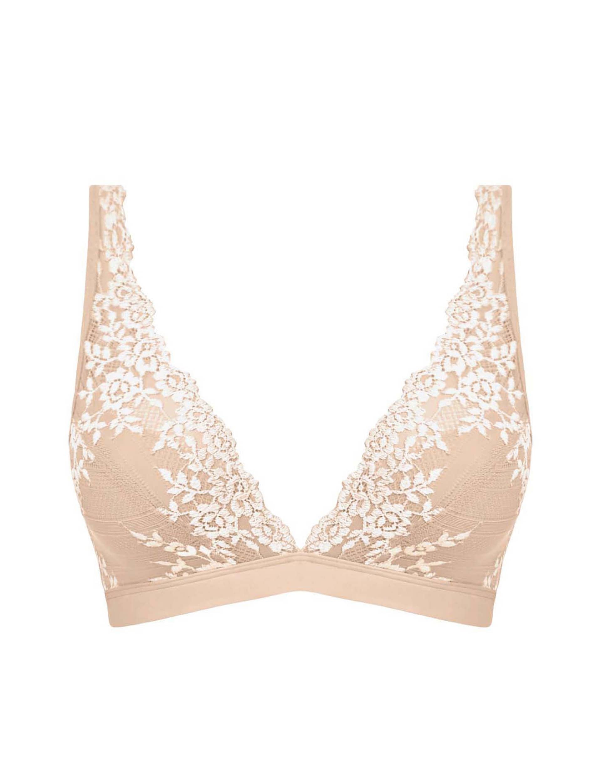 Wacoal Women's Embrace Floral Lace Non Wired Plunge Bra - 34 - Beige Mix, Beige Mix,Black Mix