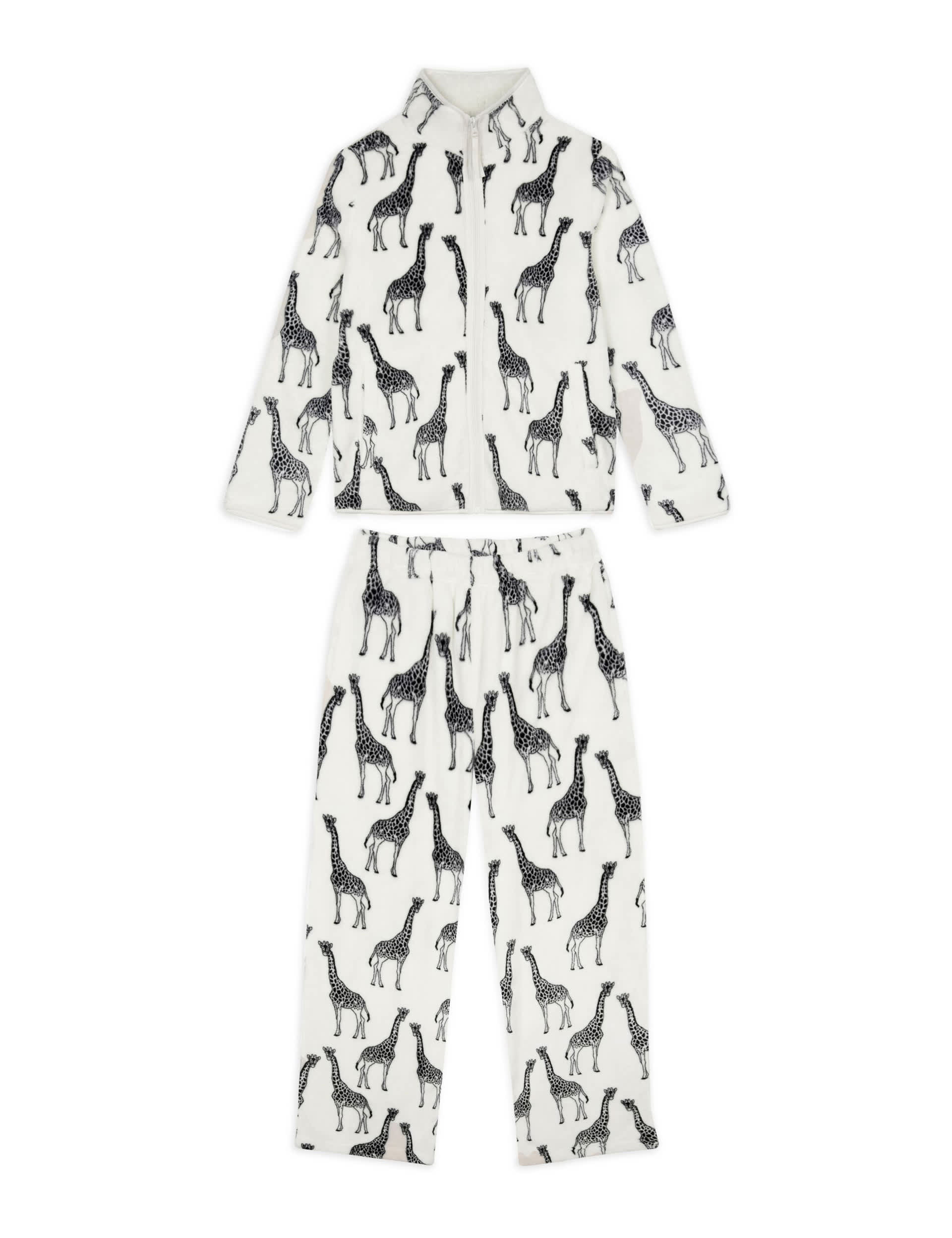 Chelsea Peers Women's Fleece Giraffe Print Wide Leg Pyjama Set - 16 - White Mix, White Mix