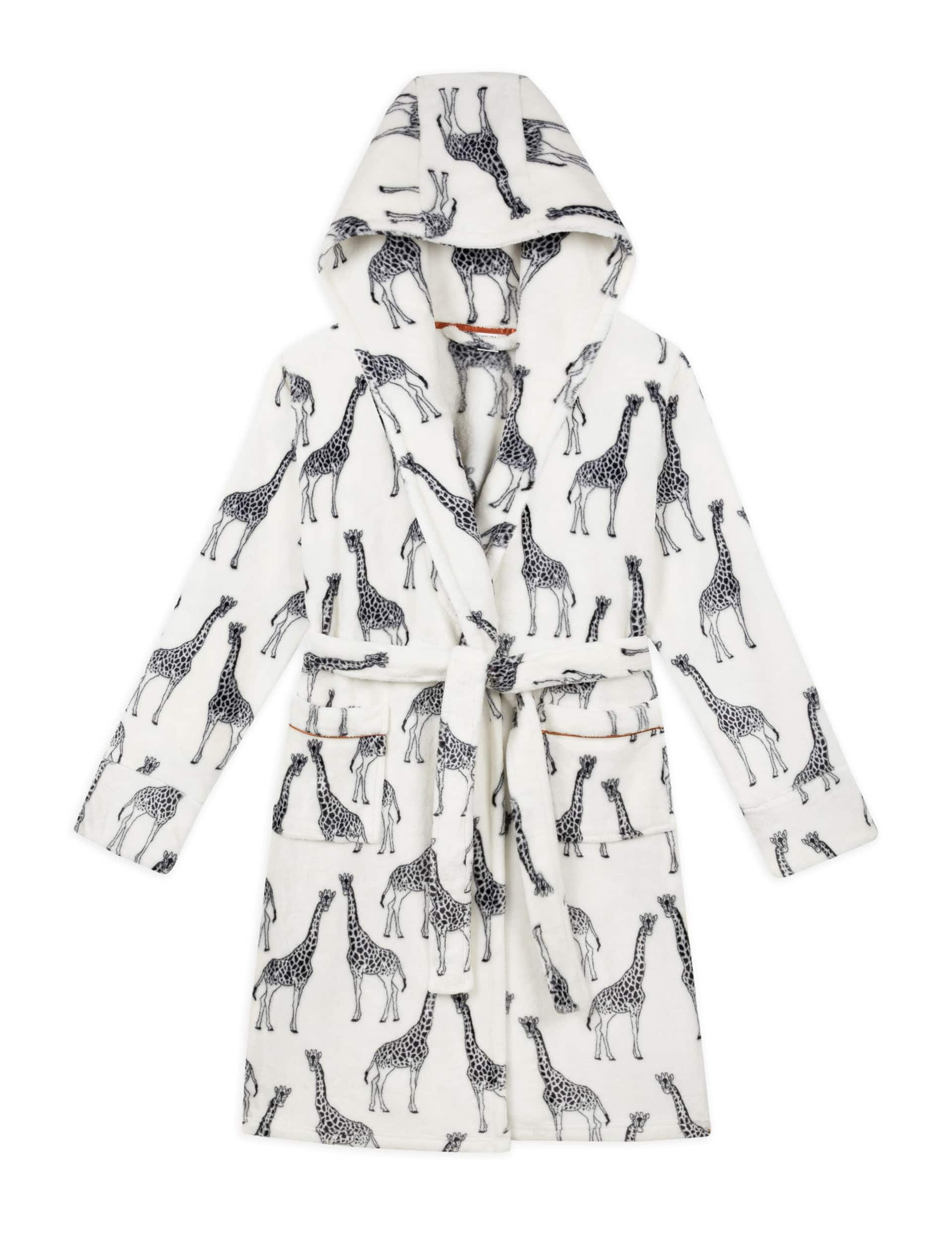 Chelsea Peers Women's Fleece Giraffe Print Hooded Dressing Gown - 14 - White Mix, White Mix