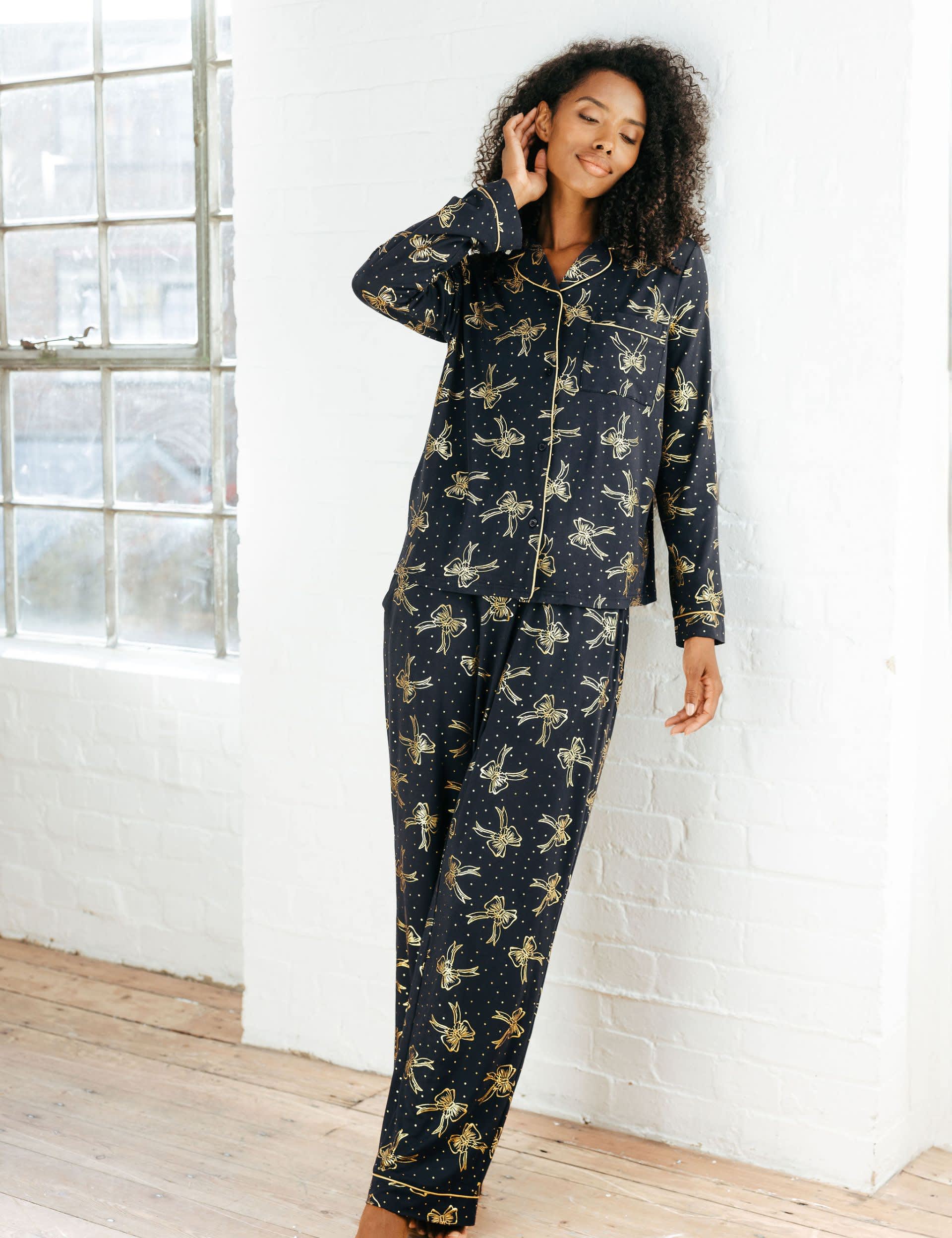 Chelsea Peers Women's Festive Bow Print Pyjama Set - 14 - Navy Mix, Navy Mix