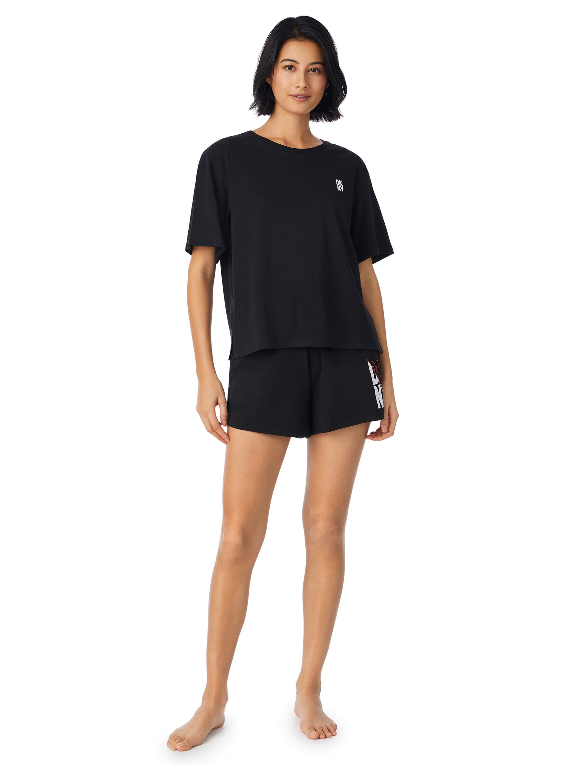 Dkny Women's Cotton Rich Logo Shortie Set - M - Black Mix, Grey Mix,Black Mix