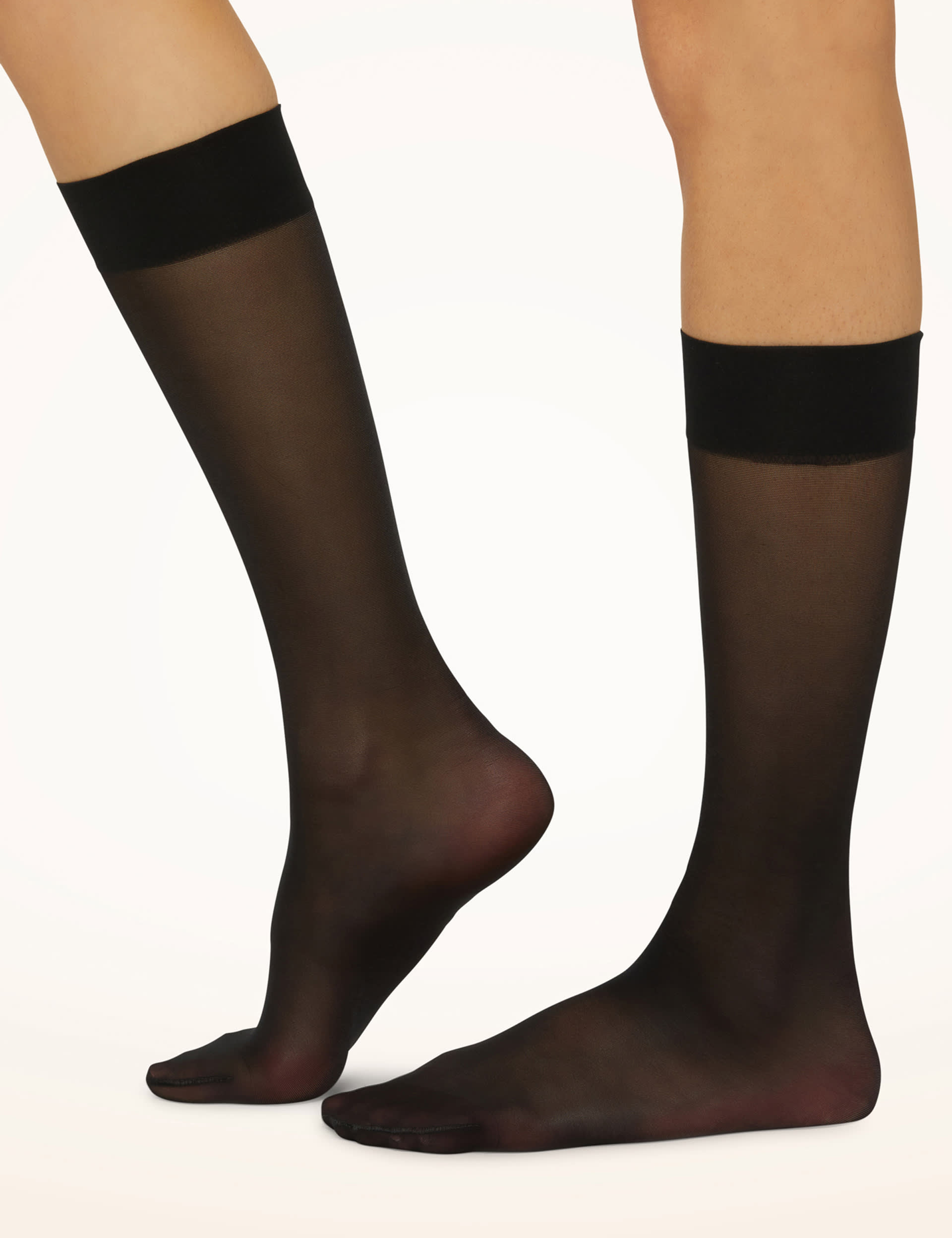 Wolford Women's 20 Denier Sheer Knee Highs - M - Black, Black,Light Beige