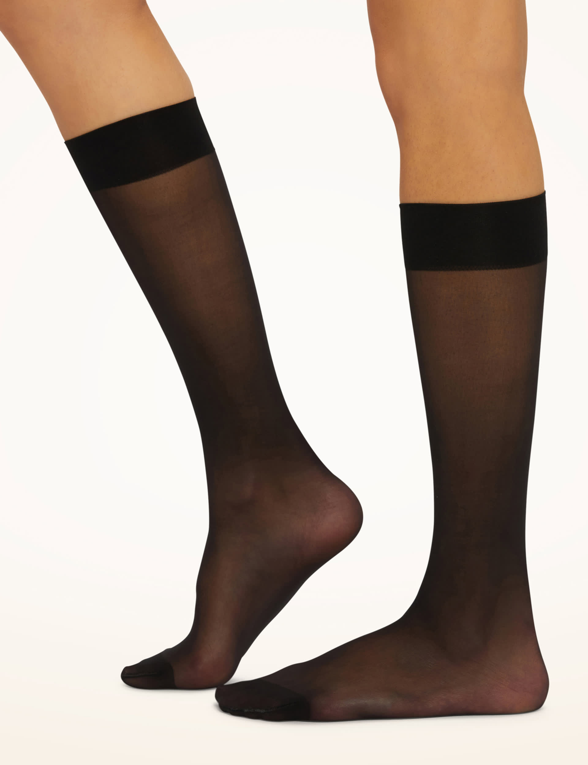 Wolford Women's 10 Denier Sheer Knee Highs - M - Black, Black,Light Beige