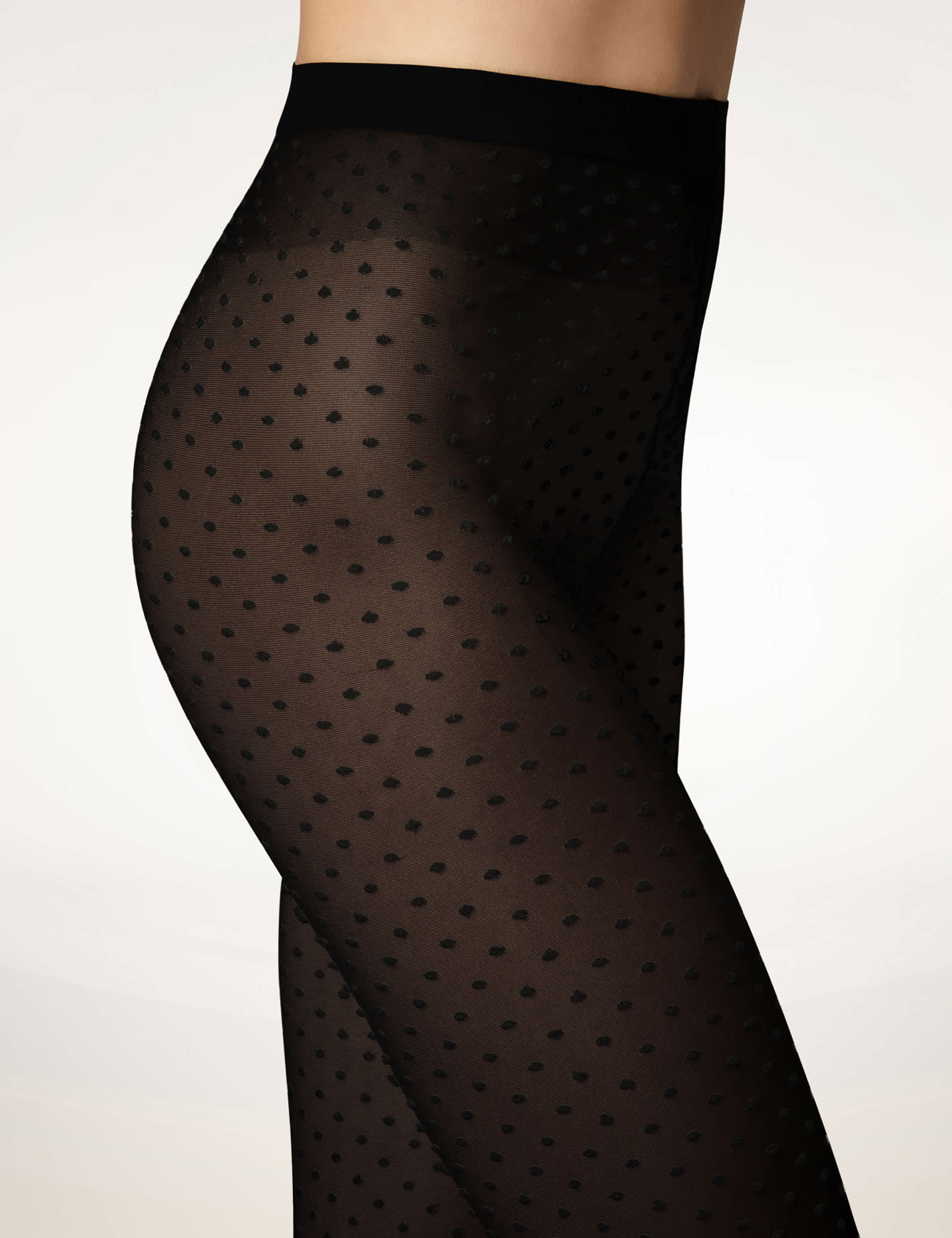 Wolford Women's 20 Denier Sheer Opaque Polka Dot Tights - M - Black, Black,Black/White