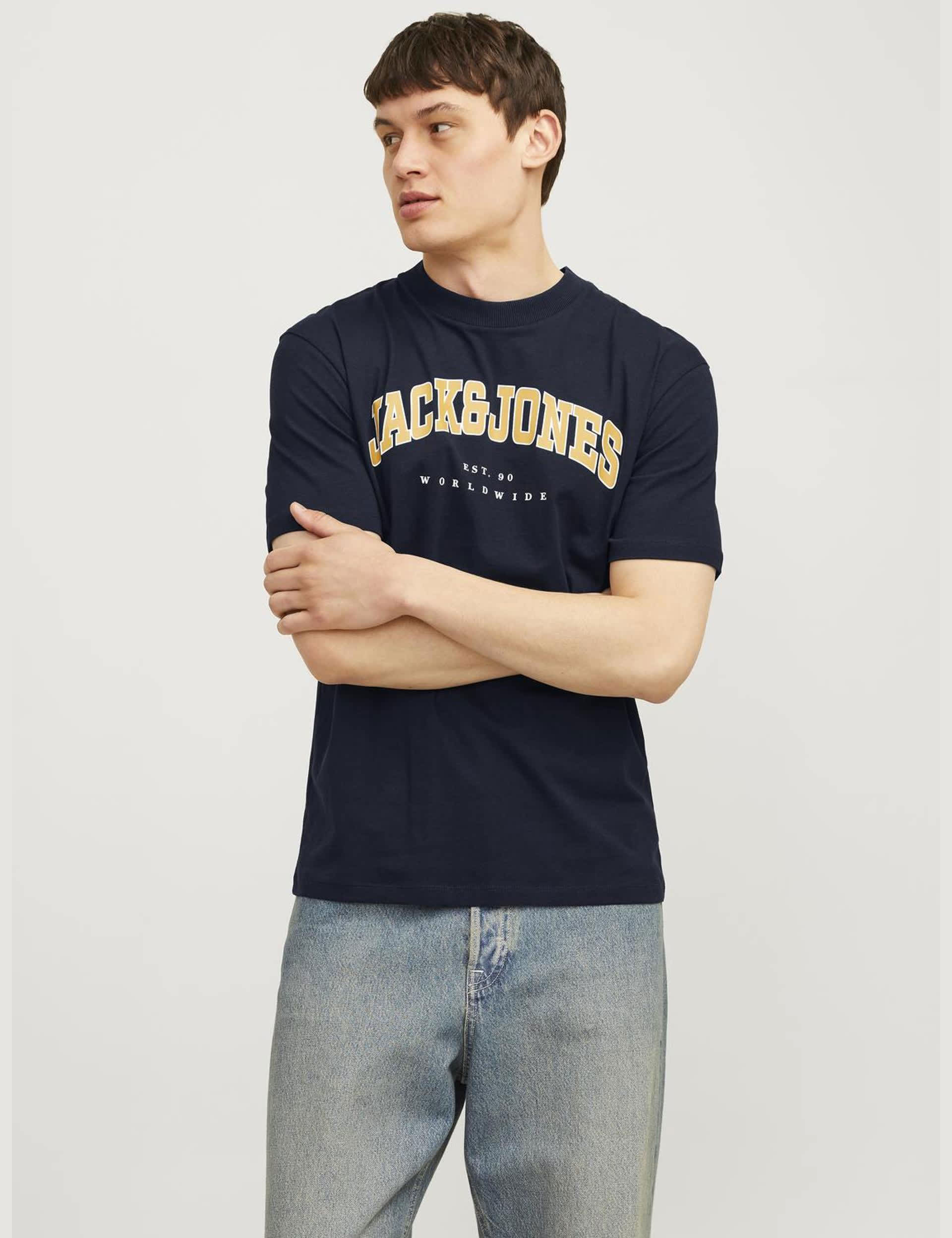 Jack & Jones Men's Pure Cotton Logo Graphic Crew Neck T-Shirt - Navy, Navy