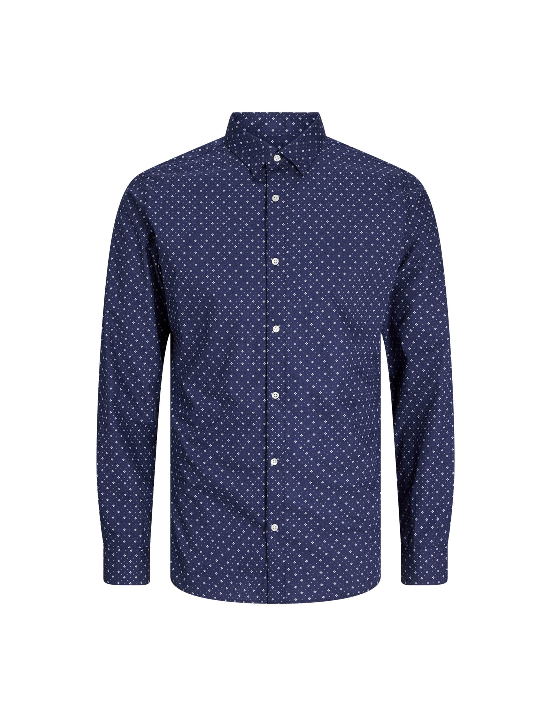 Jack & Jones Men's Slim Fit Cotton Rich Geometric Print Shirt - Blue Mix, Blue Mix