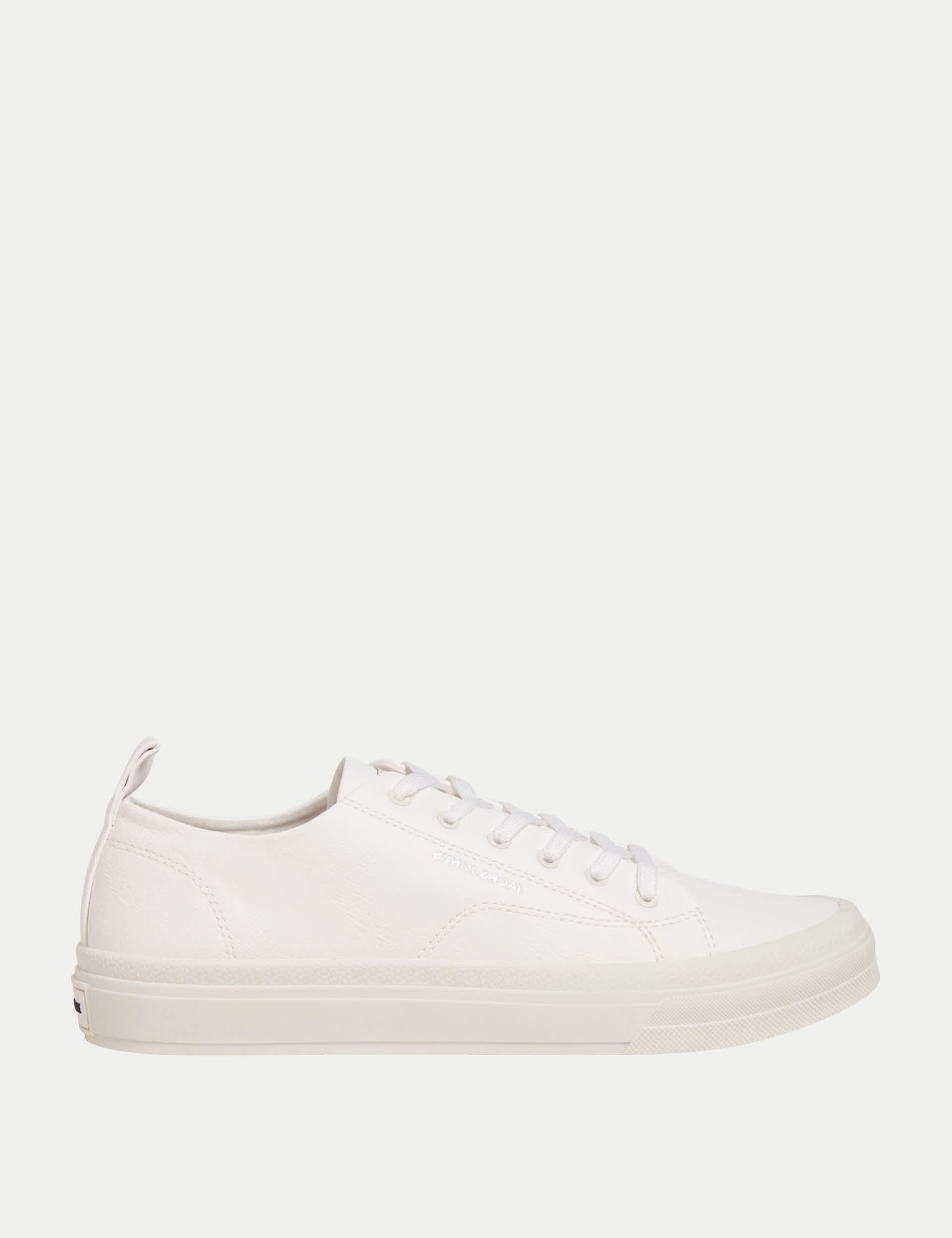 Jack & Jones Men's Faux Leather Lace Up Trainers - 9 - White, White,Black