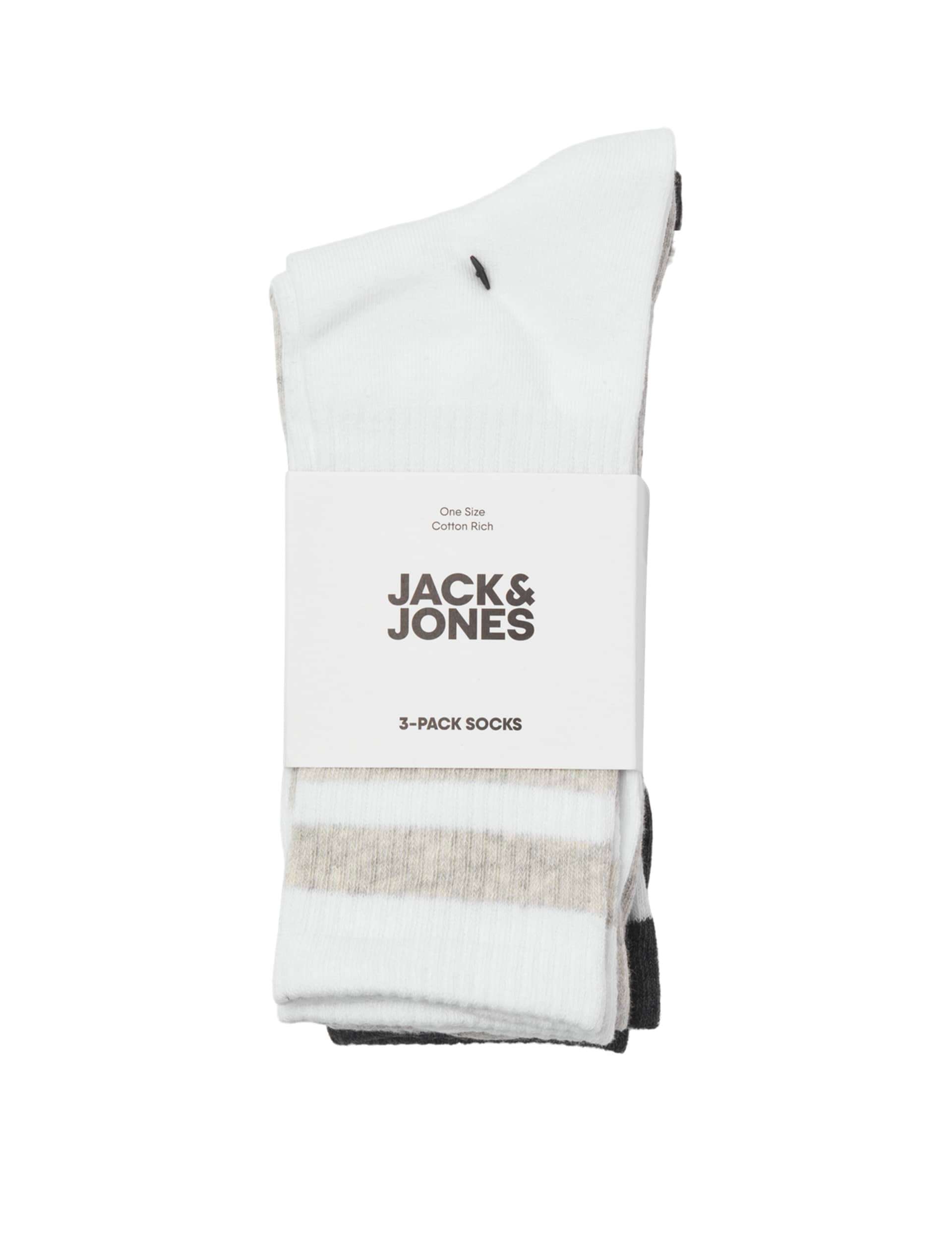 Jack & Jones Men's 3pk Striped Cotton Rich Sports Socks - Grey Mix, Grey Mix