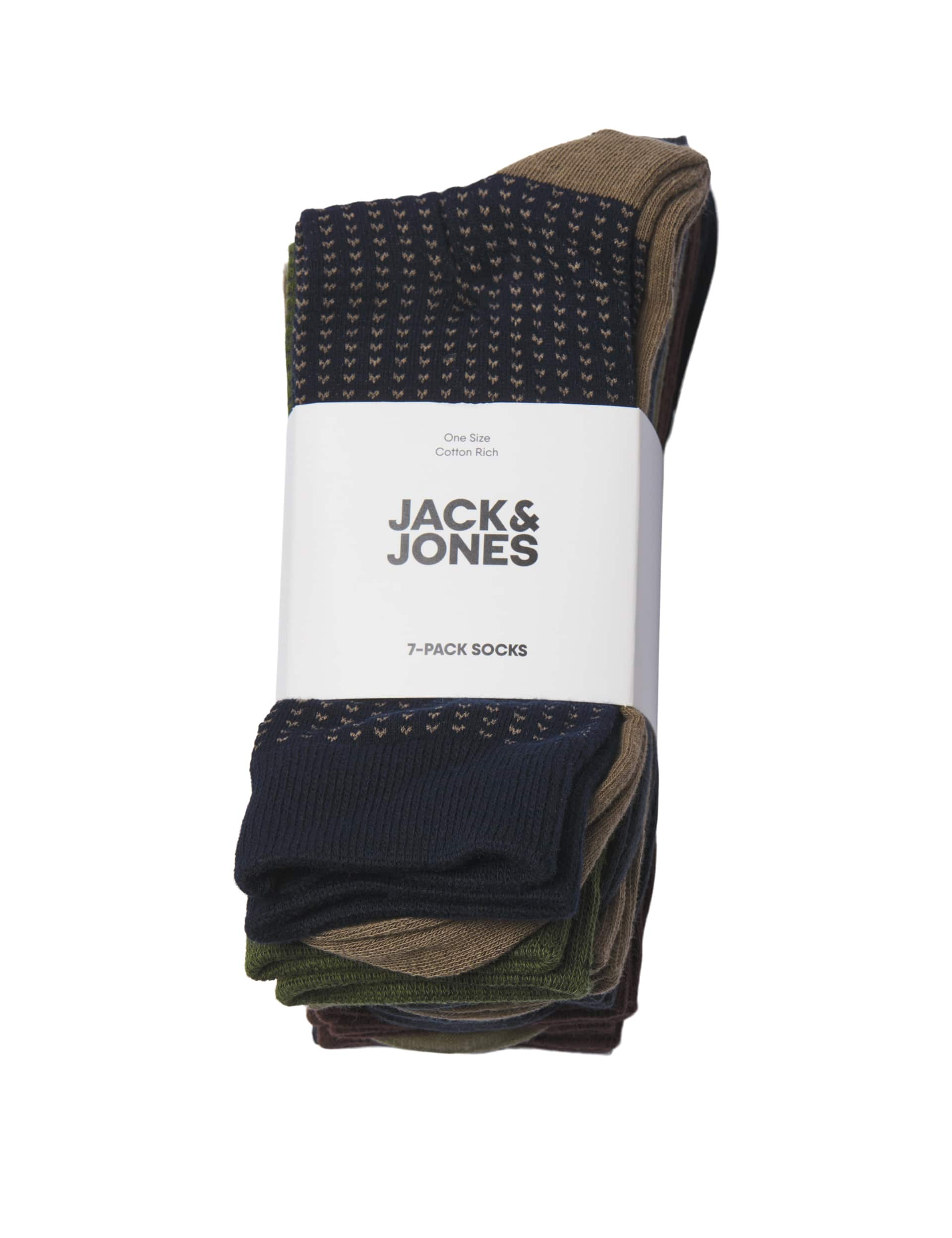 Jack & Jones Men's 7pk Patterned Cotton Rich Socks - one size - Burgundy Mix, Burgundy Mix