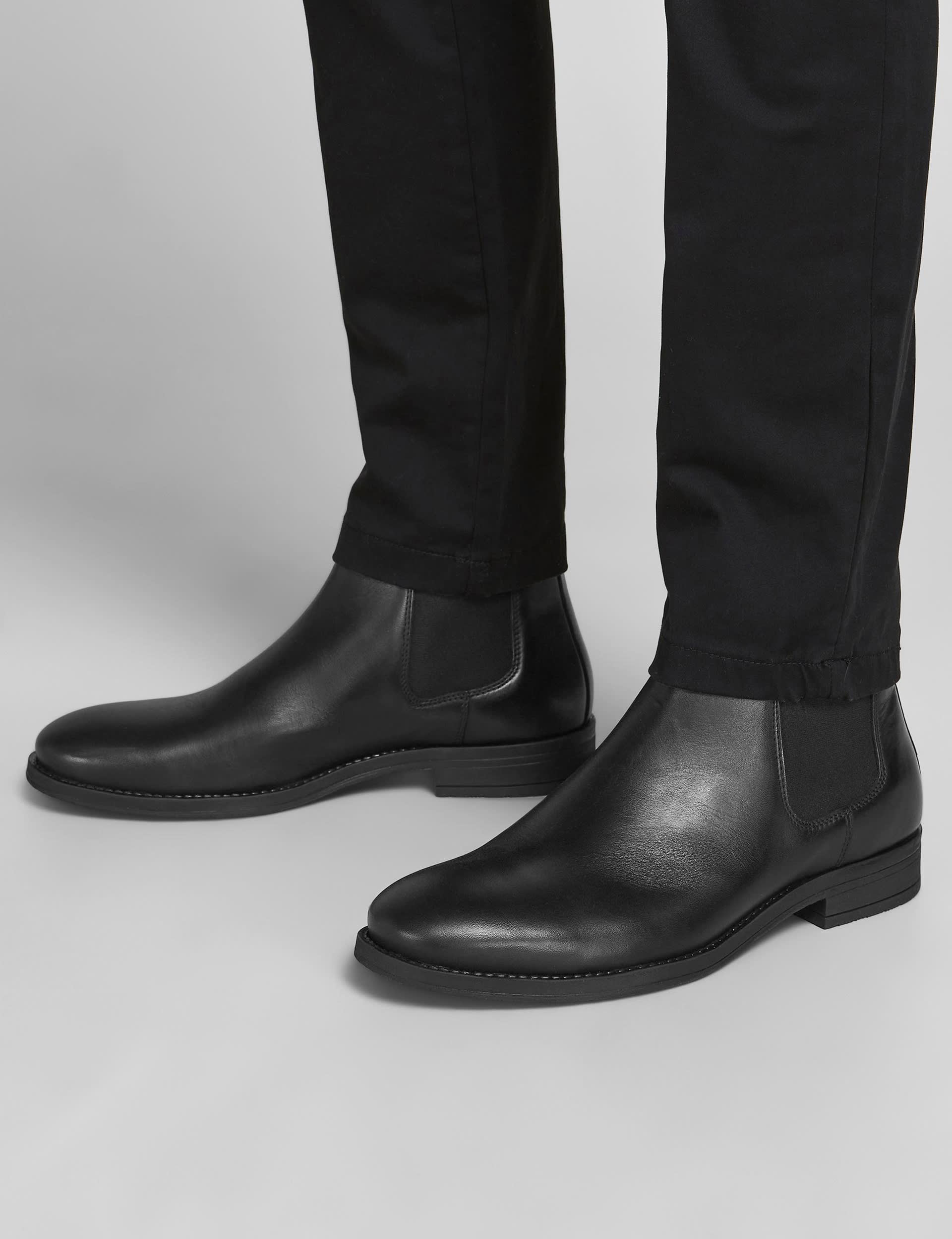 Jack & Jones Men's Leather Chelsea Boots - 7 - Black, Black