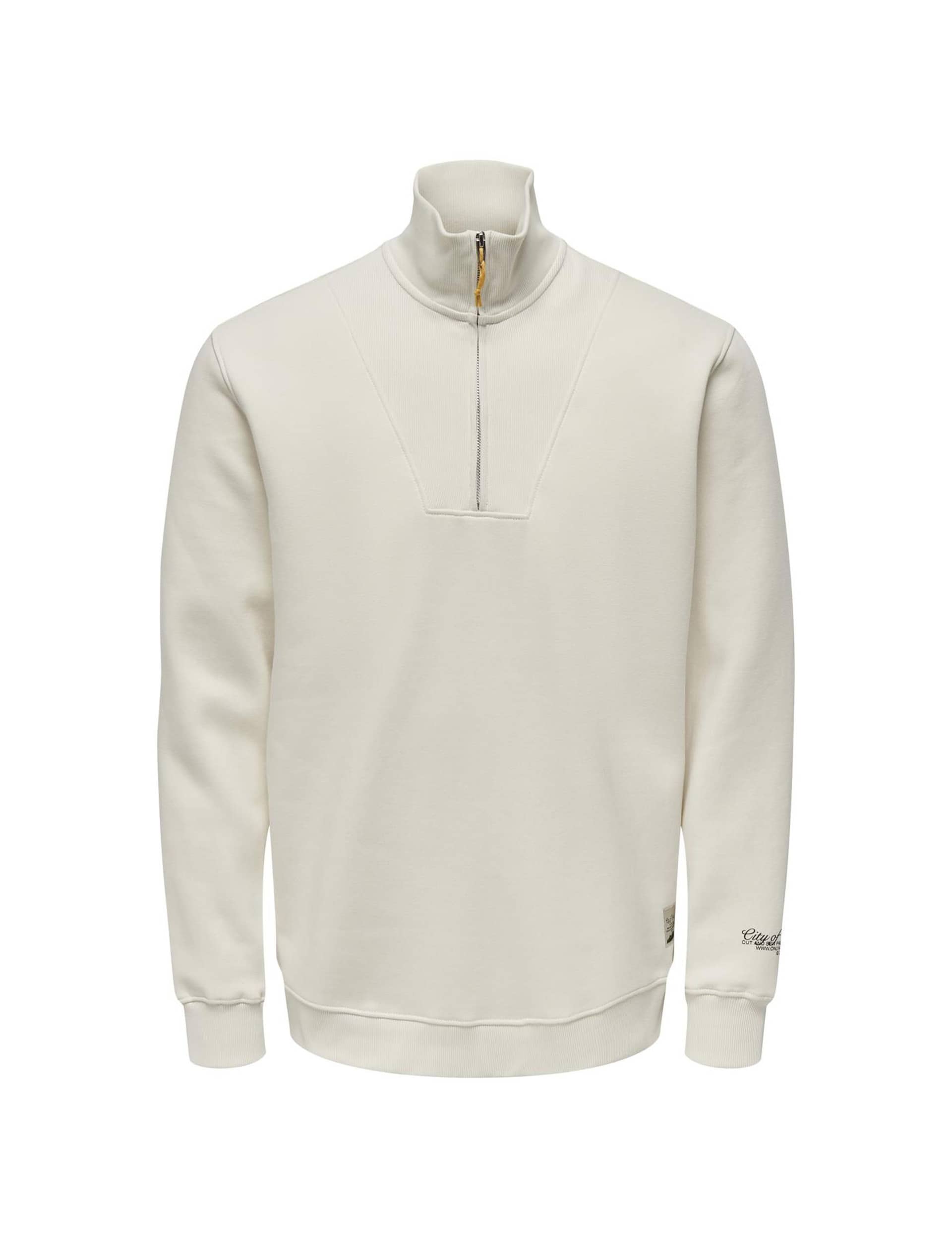 Only & Sons Men's Cotton Rich Half Zip Funnel Neck Sweatshirt - M - White, White