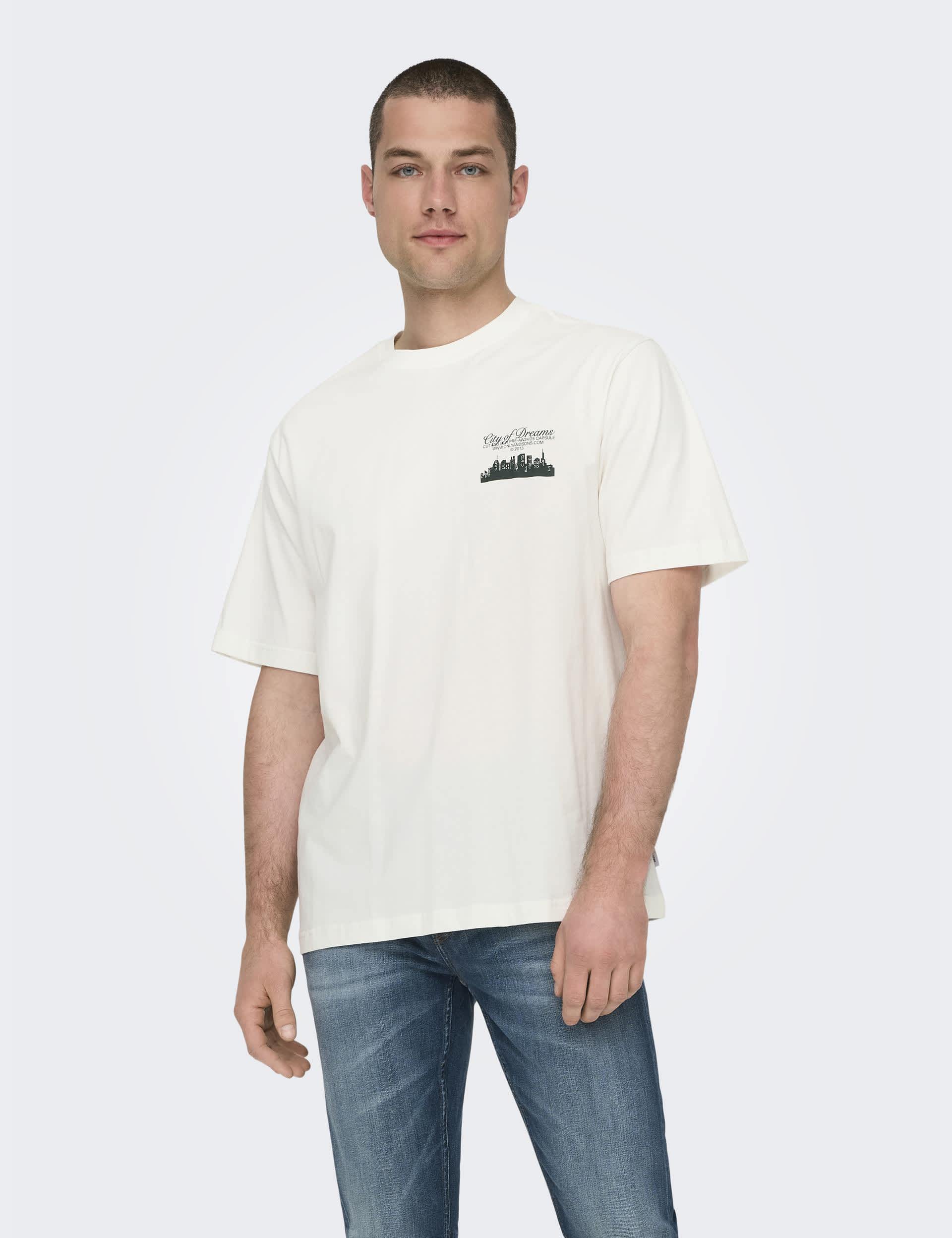 Only & Sons Men's Pure Cotton City Graphic T-Shirt
