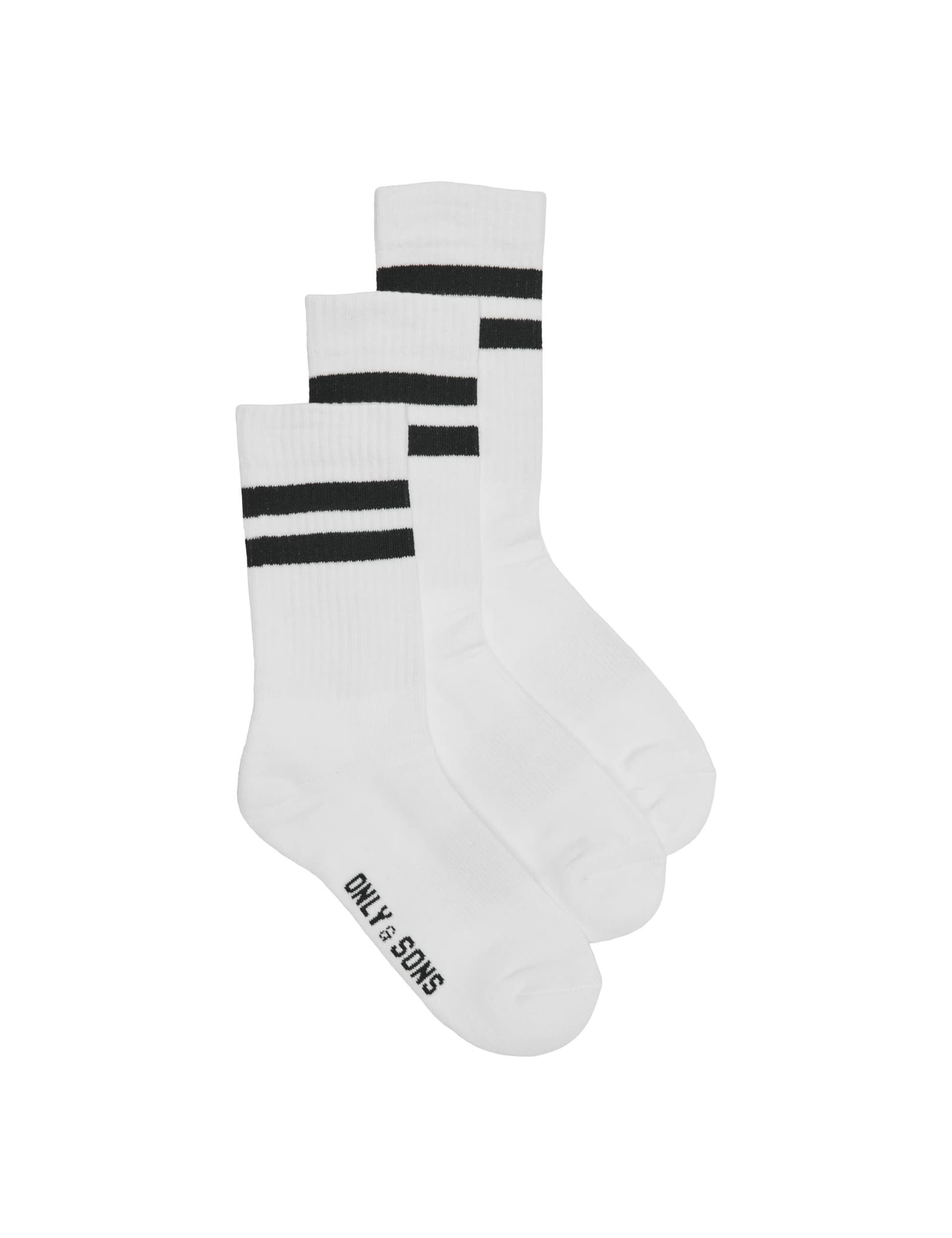 Only & Sons Men's 3pk Striped Cotton Rich Sports Socks - White, White