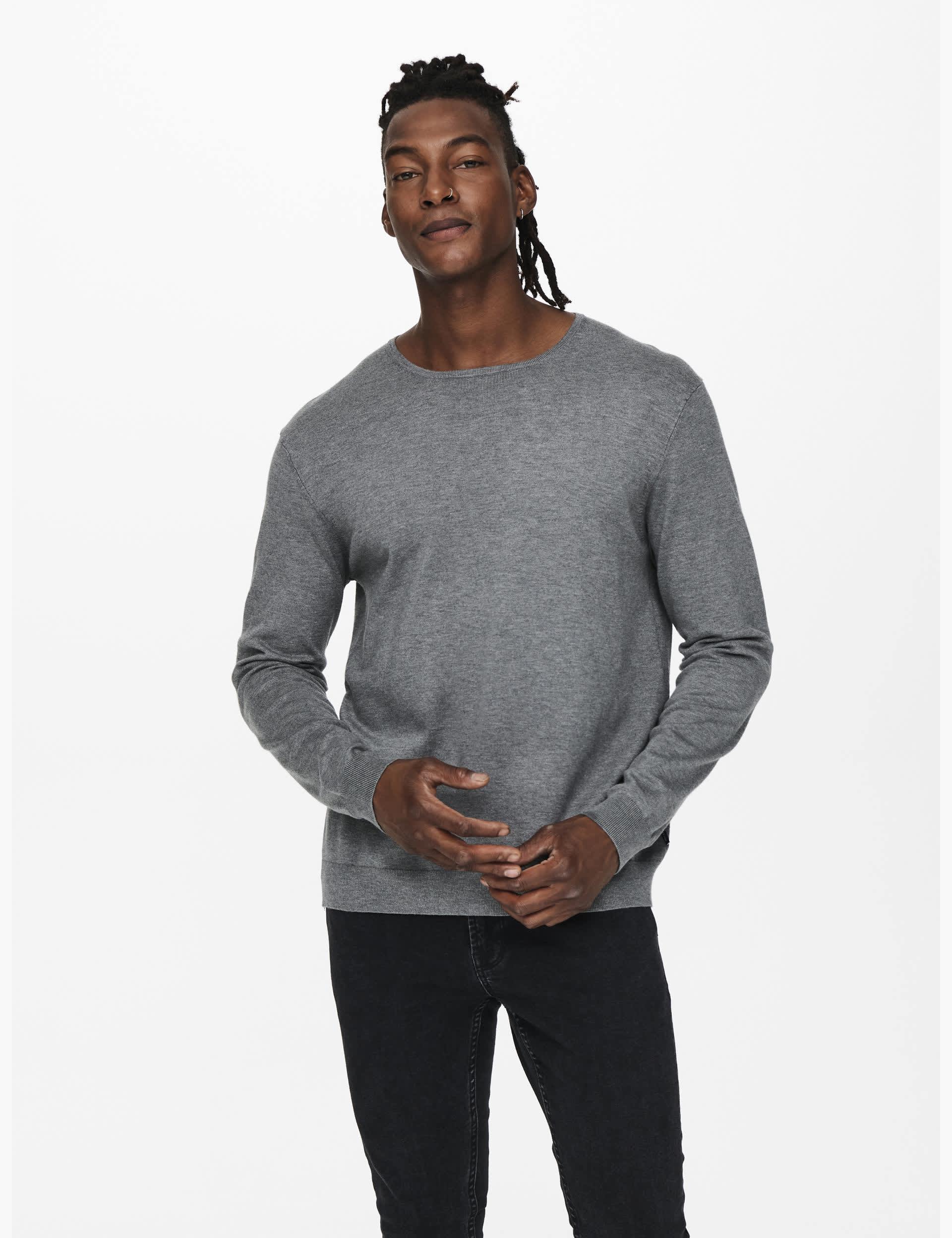 Only & Sons Men's Crew Neck Jumper - L - Grey, Black,Navy,Grey,Dark Green