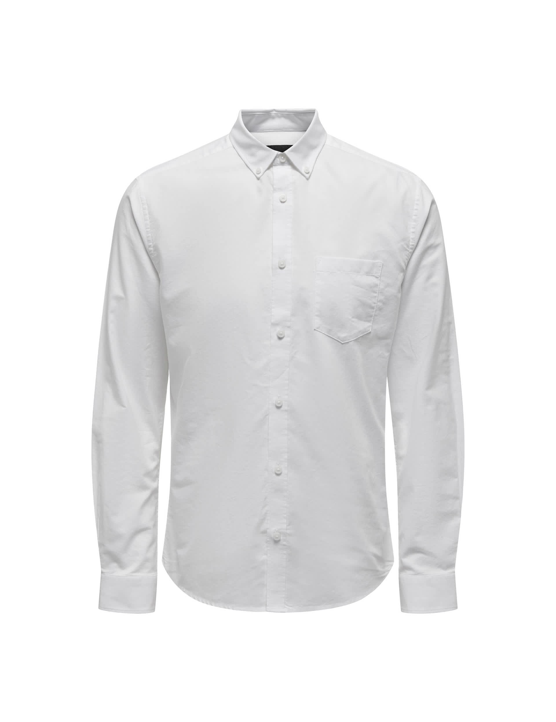 Only & Sons Men's Slim Fit Cotton Rich Oxford Shirt - White, Light Blue,Green,White,Blue