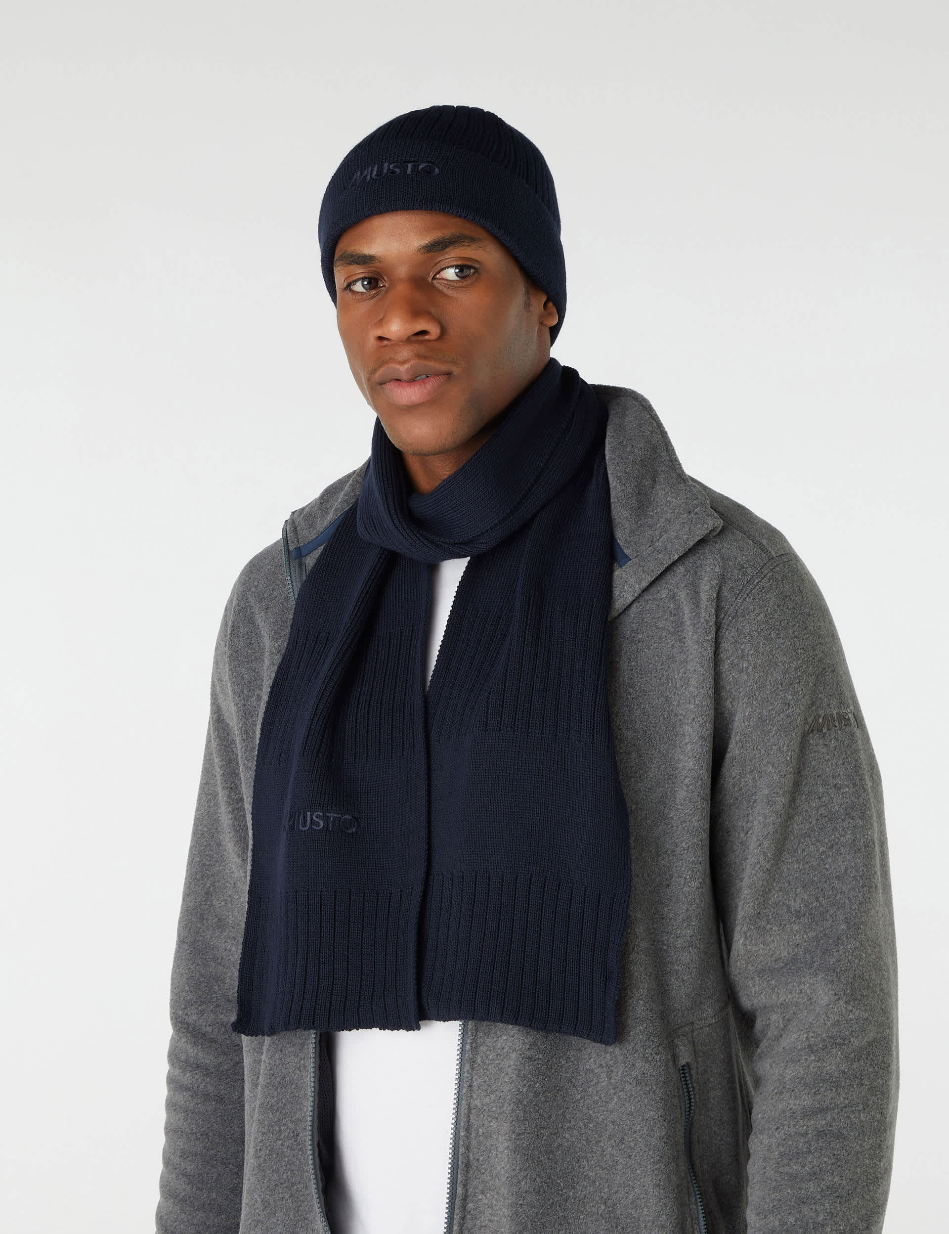 Musto Men's Marina Ribbed Beanie & Scarf Set - Navy, Navy