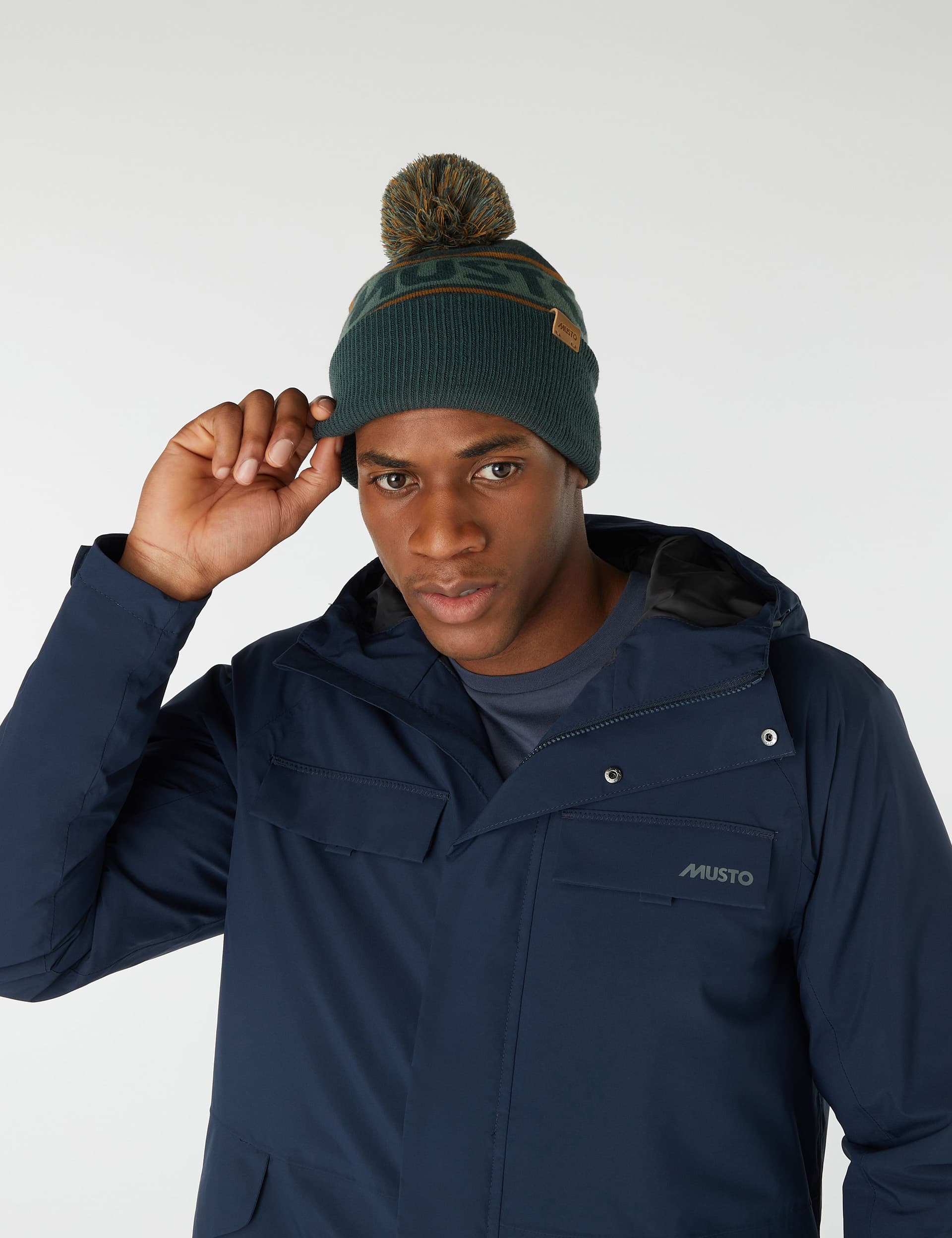 Musto Men's Bobble Beanie Hat - Green Mix, Green Mix,Grey Mix