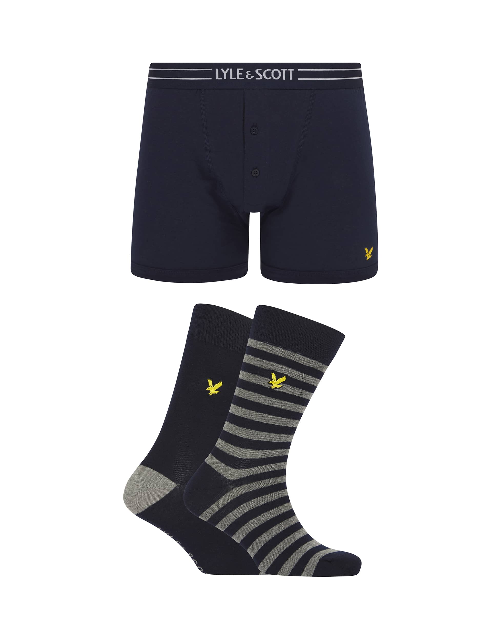 Lyle & Scott Men's 3pk Cotton Rich Trunks and Socks Gift Set - M - Blue Mix, Blue Mix