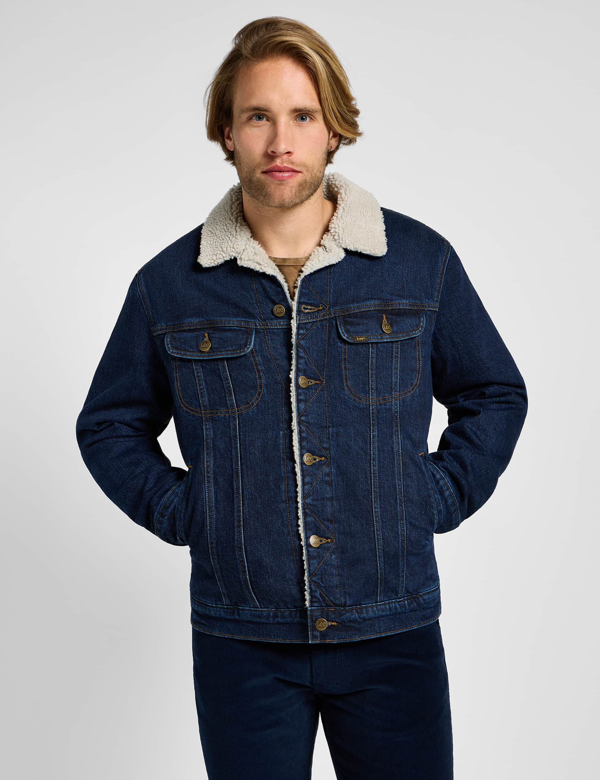 Lee Men's Sherpa Denim Jacket - L - Blue, Blue