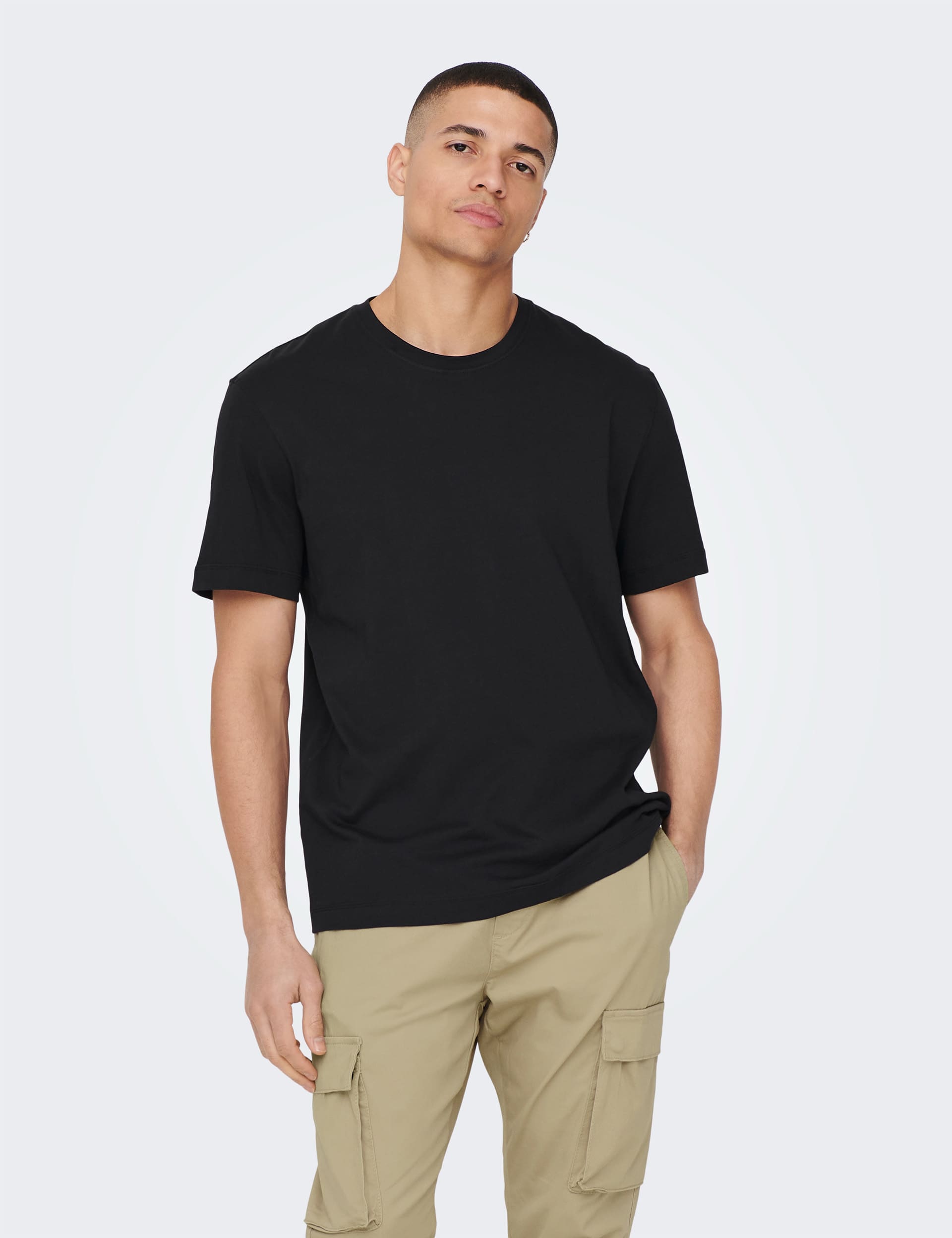 Only & Sons Men's Organic Cotton Crew Neck T-Shirt - XL - Black, Black,Navy,White