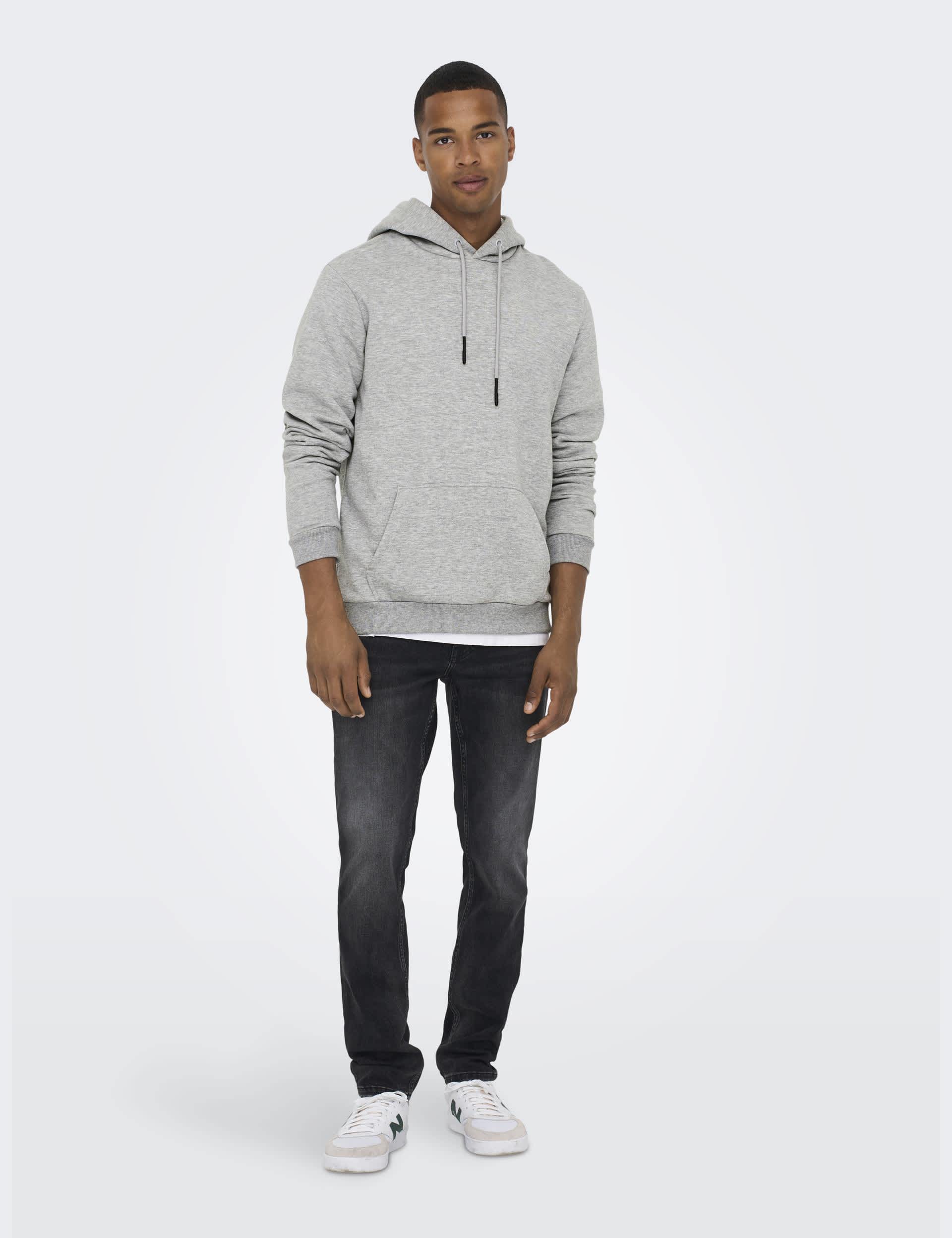 Only & Sons Men's Cotton Rich Hoodie - XL - Light Grey, Light Grey,Black,Grey