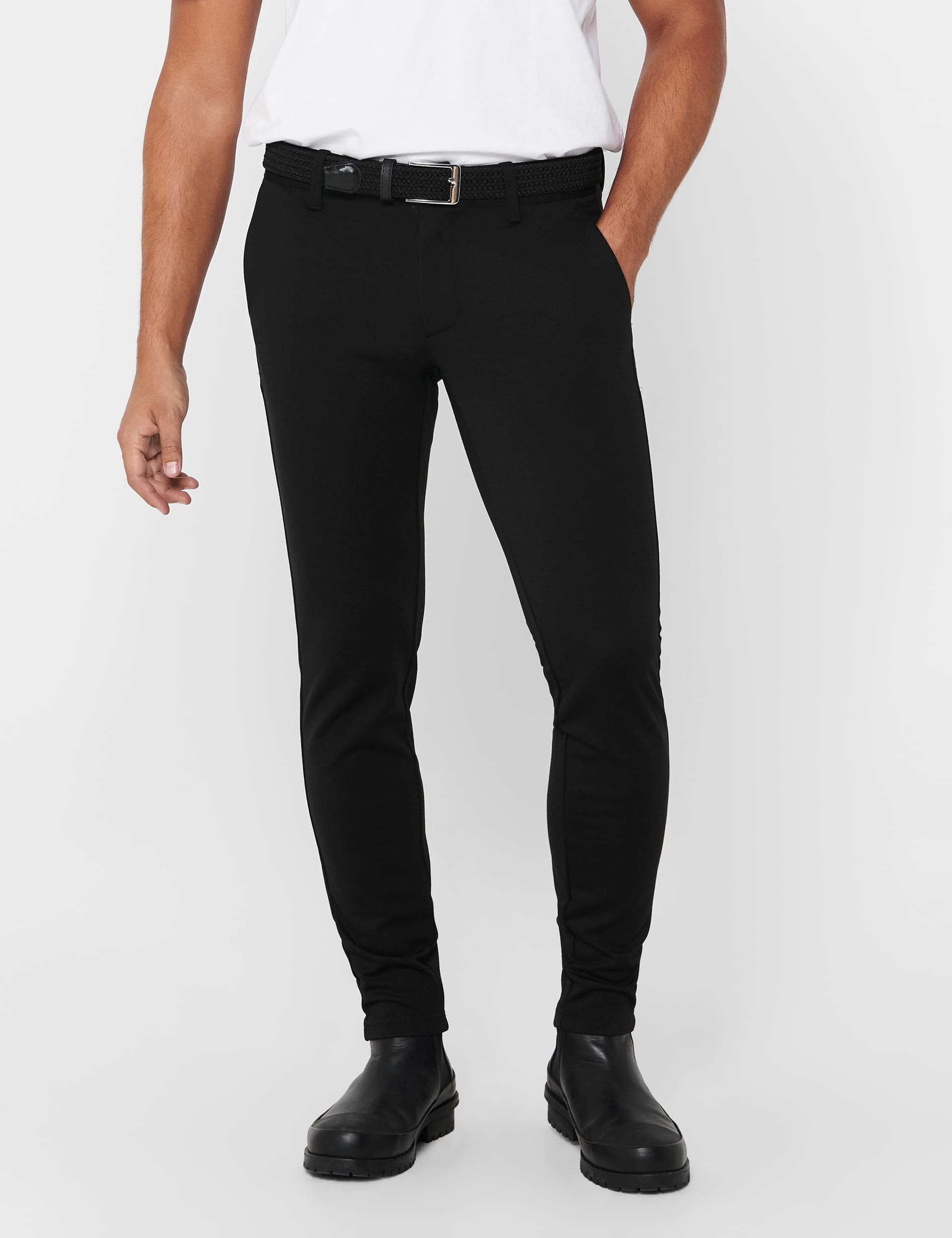 Only & Sons Men's Tapered Fit Flat Front Trousers - 30-32 - Black, Black,Navy,Dark Grey