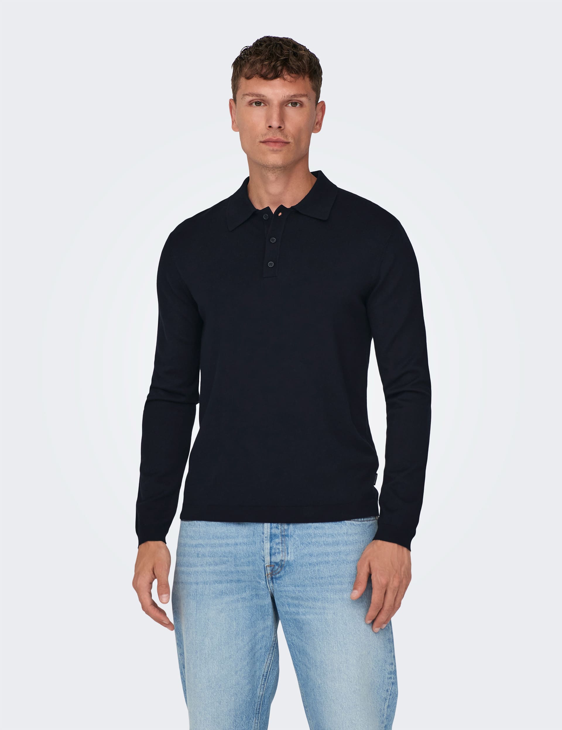 Only & Sons Men's Knitted Polo Shirt - M - Navy, Navy