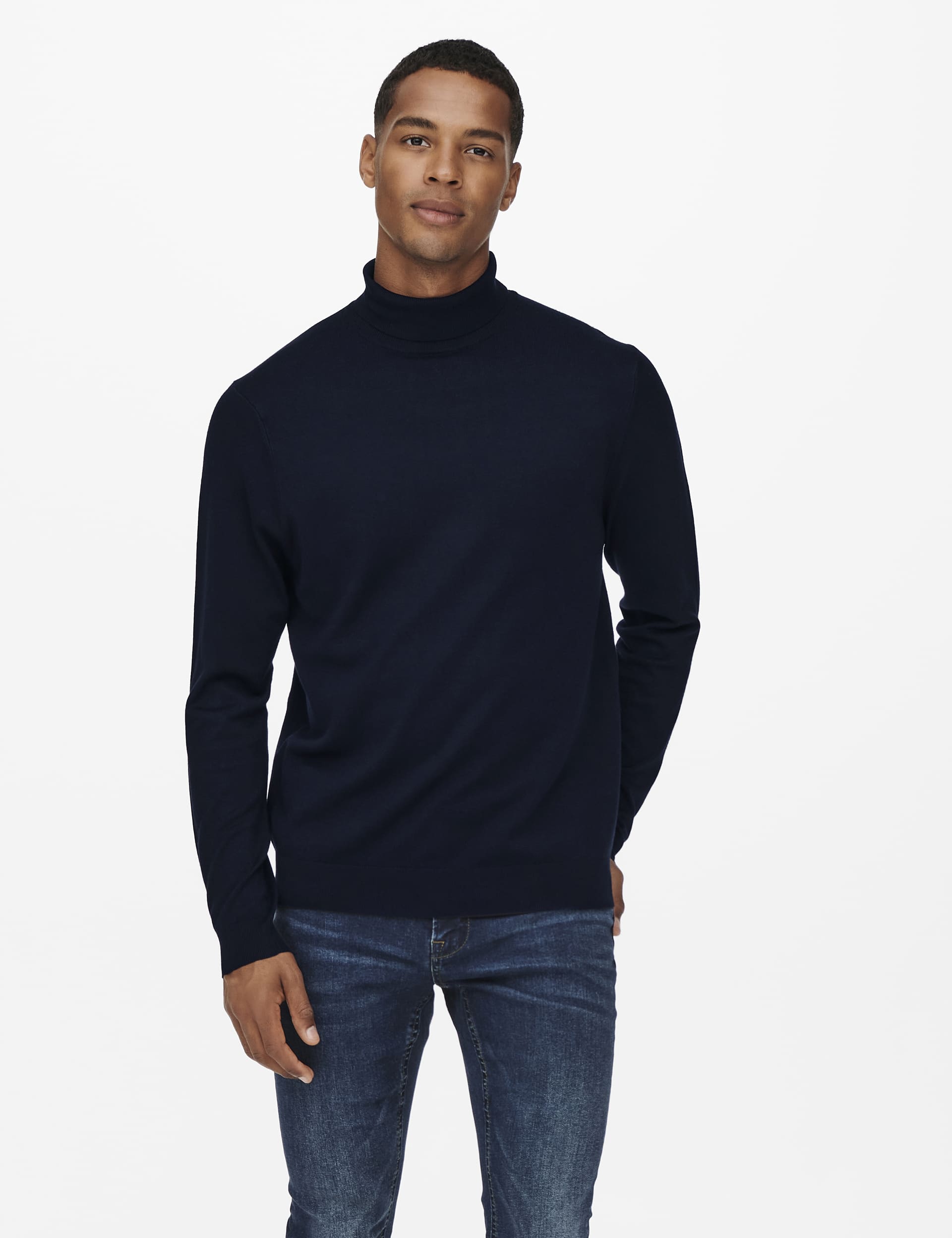 Only & Sons Men's Roll Neck Jumper - Navy Mix, Navy Mix,Grey Mix,Beige,Black