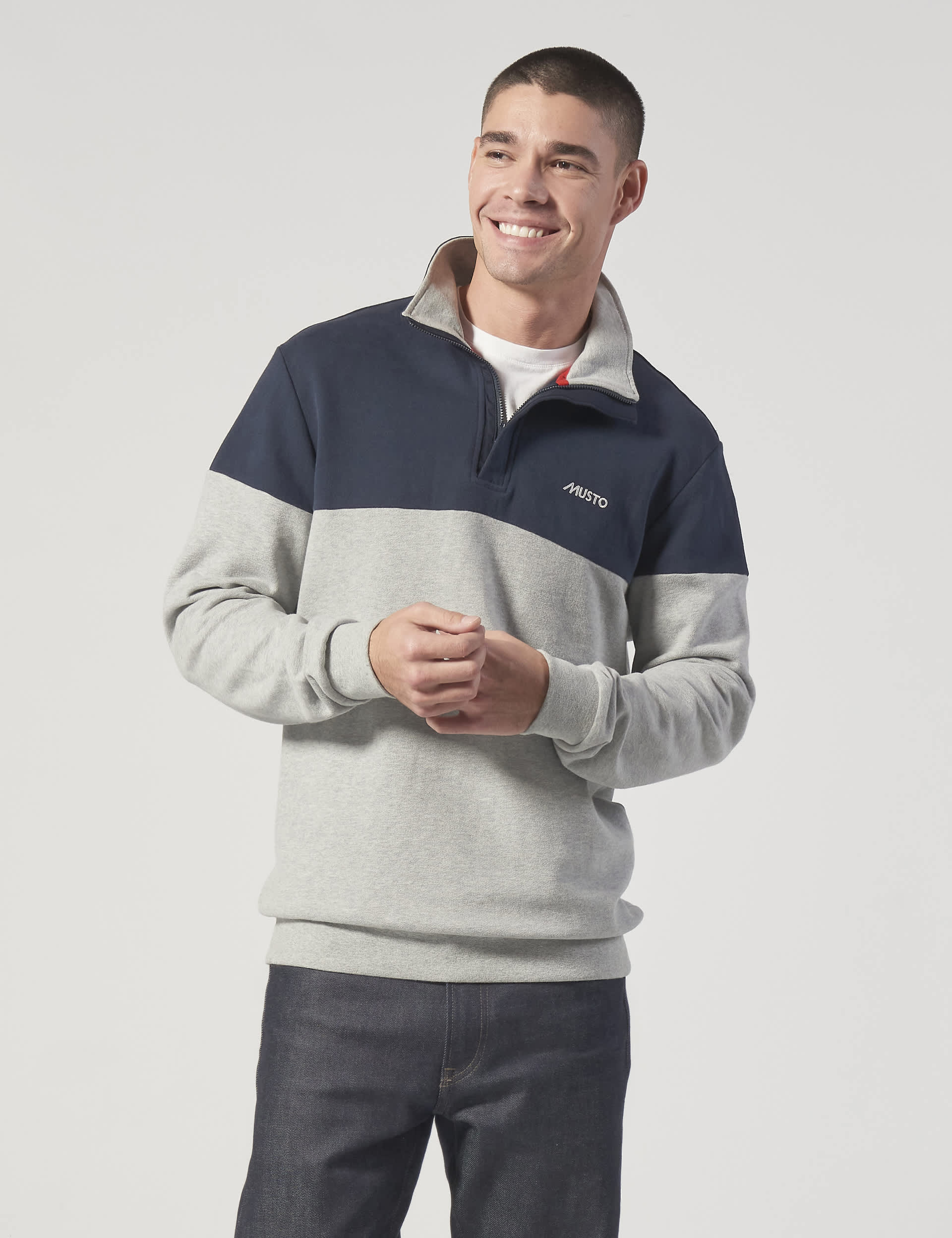 Musto Men's Pure Cotton Half Zip Sweatshirt - XL - Grey Mix, Grey Mix