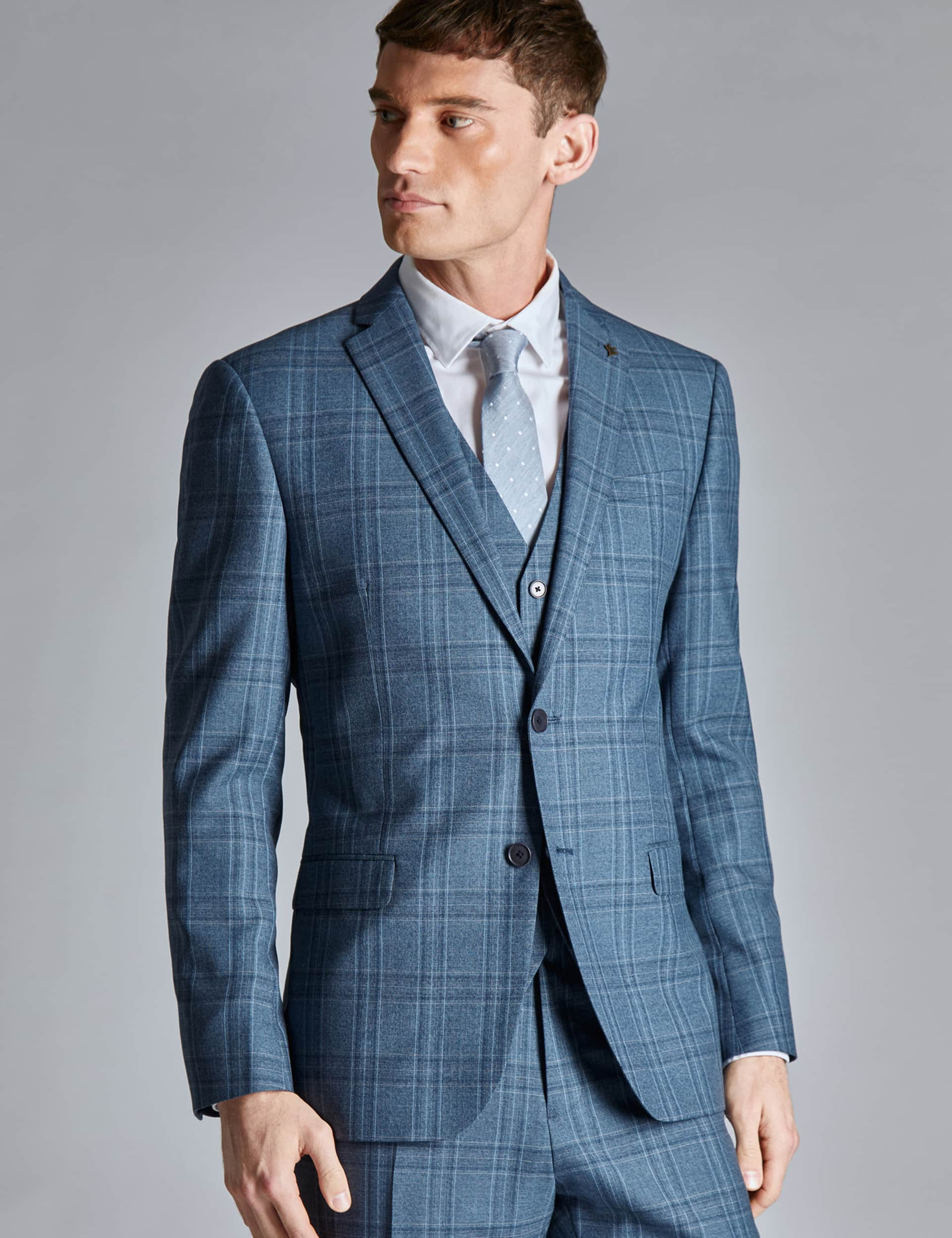 Ted Baker Men's Slim Fit Wool Rich Check Suit Jacket - 40REG - Blue, Blue