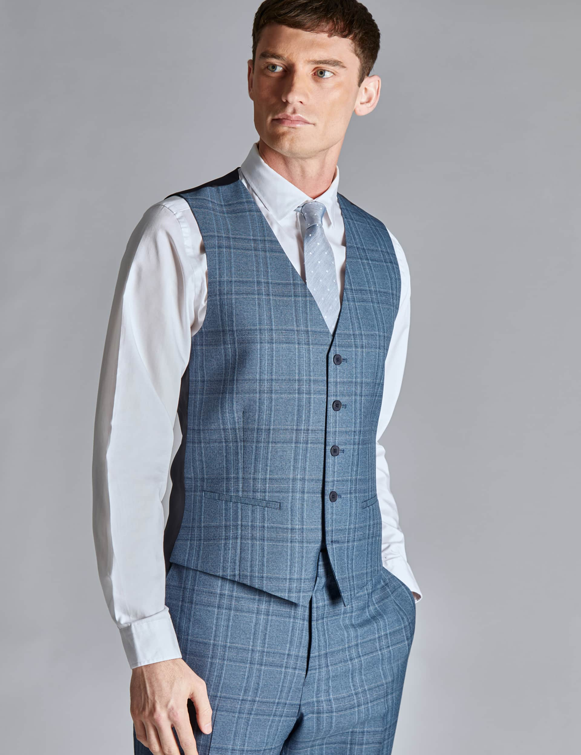 Ted Baker Men's Slim Fit Wool Rich Check Waistcoat - 42REG - Blue, Blue