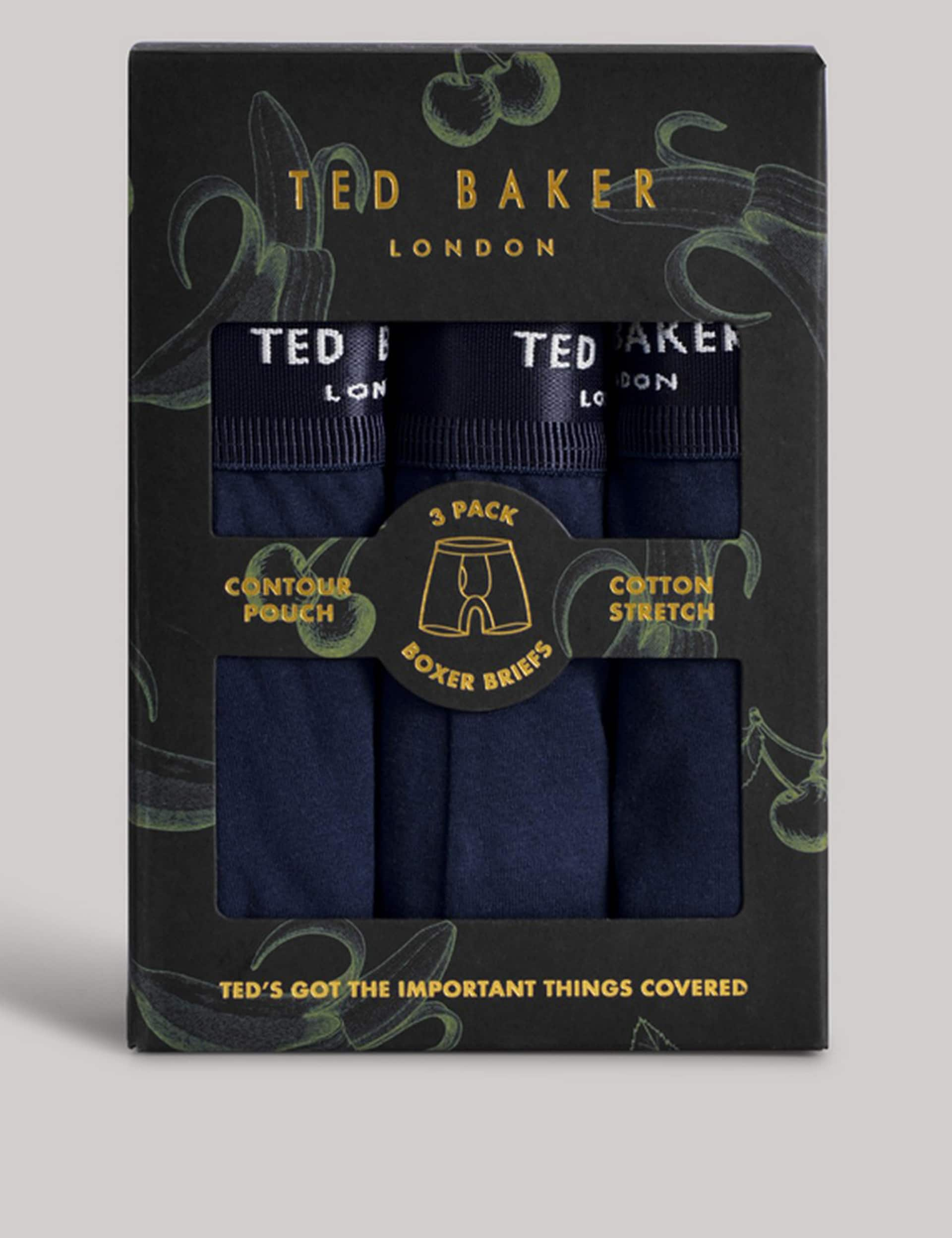 Ted Baker Men's 3pk Longer Length Cotton Rich Trunks - Navy, Multi,Navy,Black