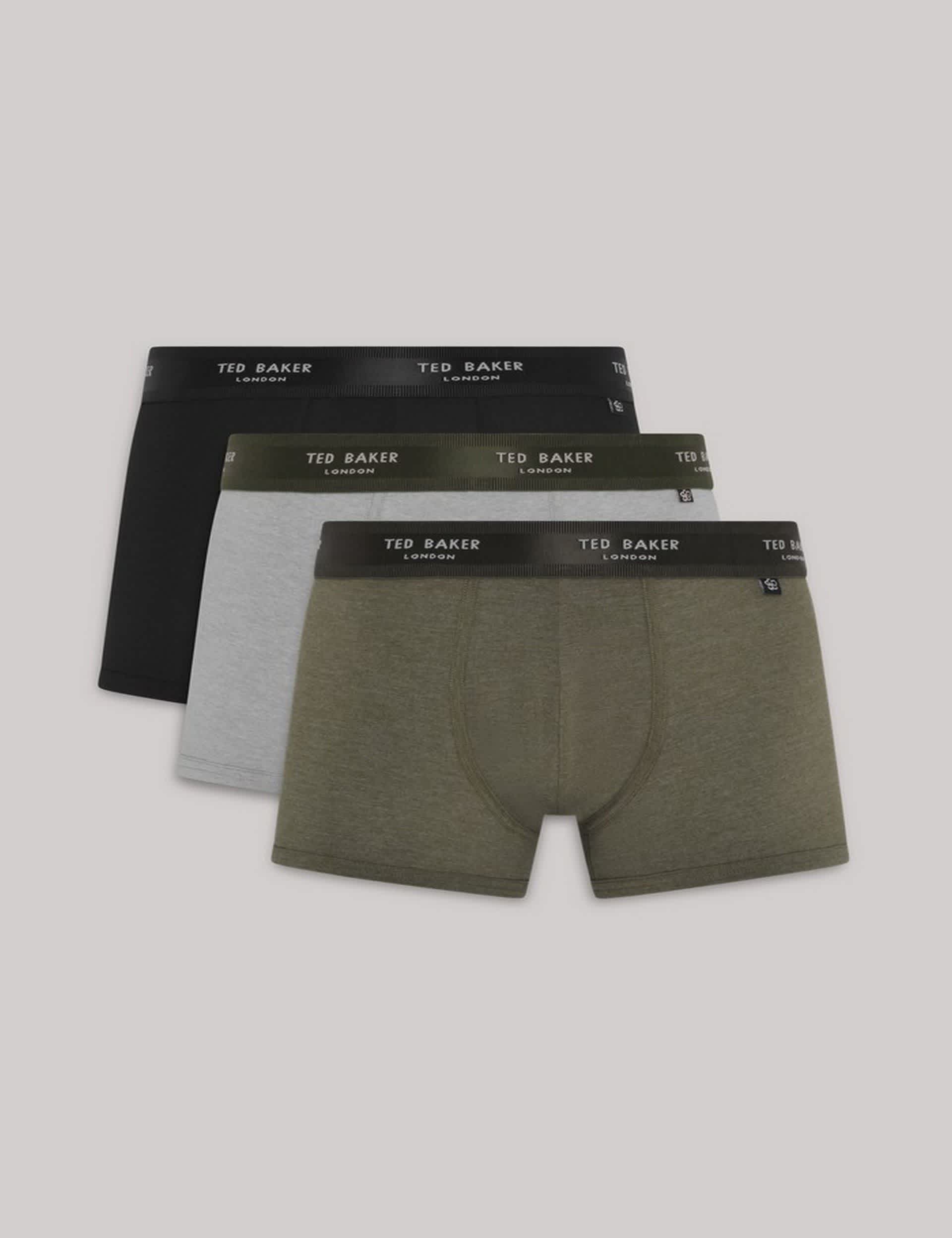 Ted Baker Men's 3pk Cotton Rich Trunks - L - Green Mix, Green Mix