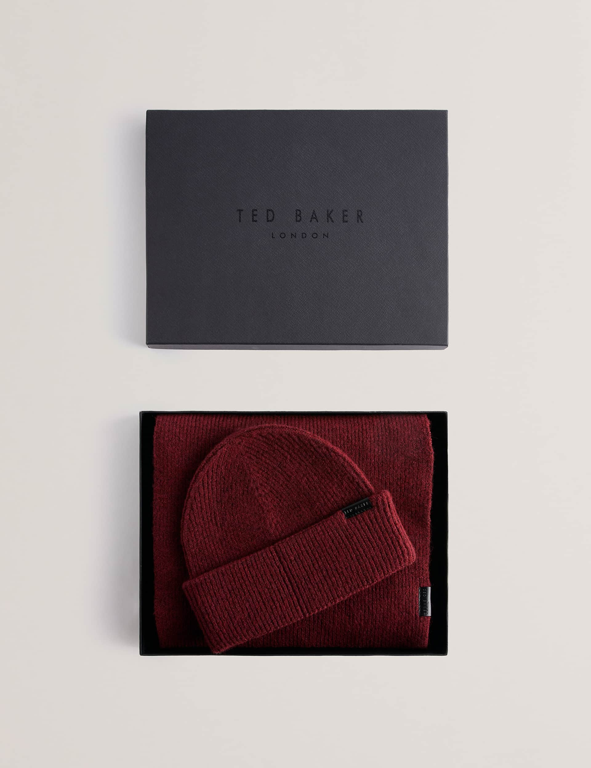 Ted Baker Men's Alliies Ribbed Hat and Scarf Gift Set - Red, Red