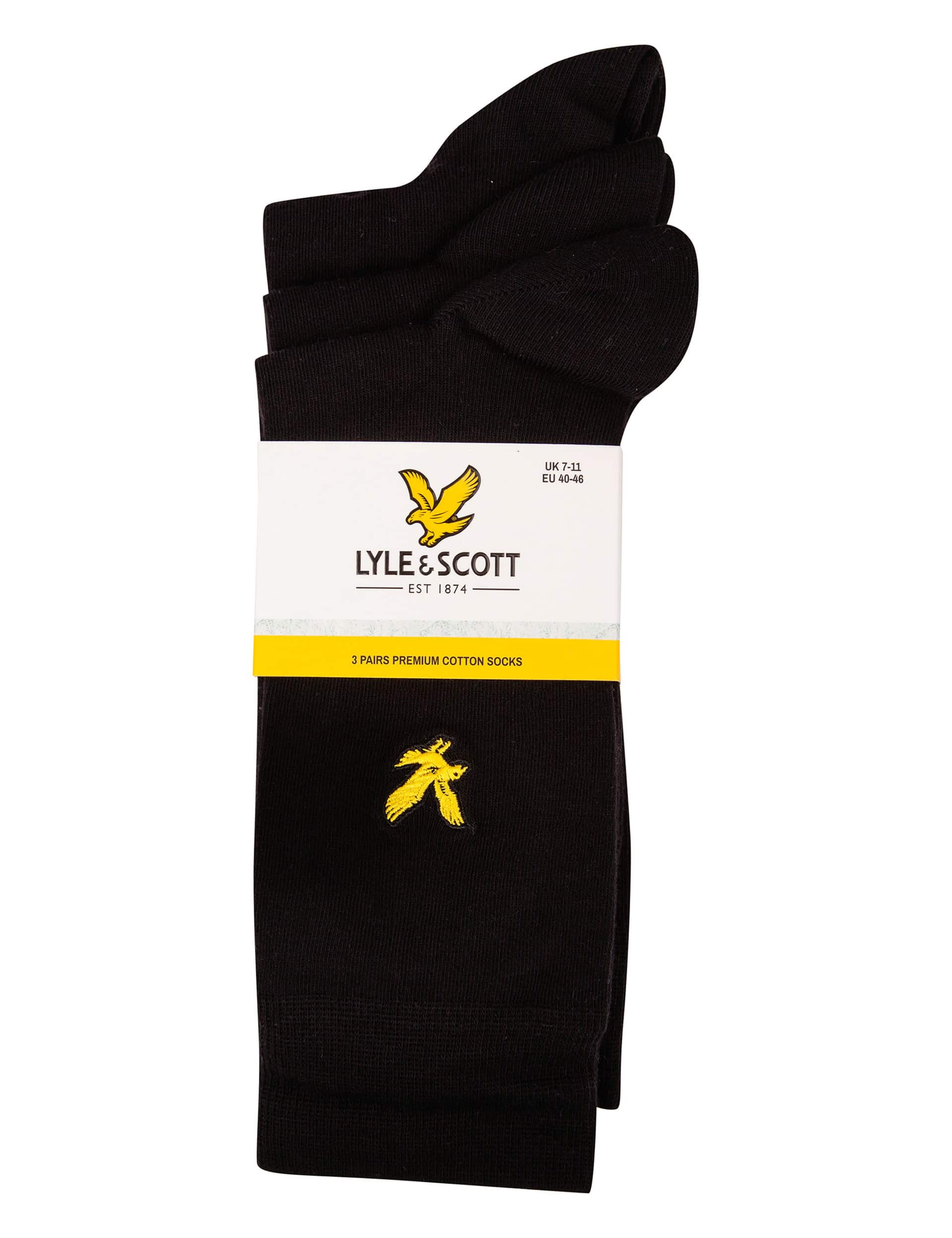 Lyle & Scott Men's 3pk Cotton Rich Socks - one size - Black, Black