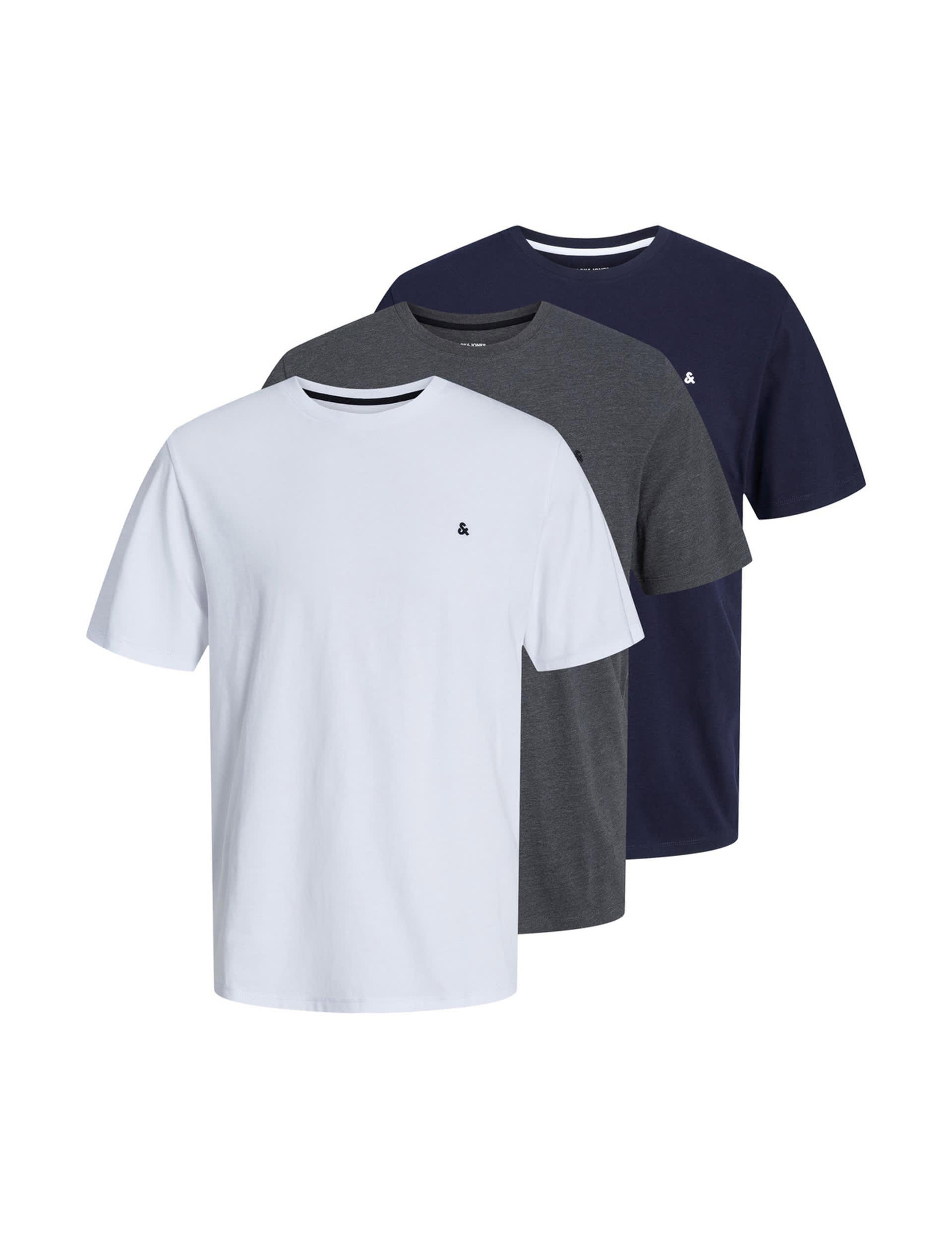 Jack & Jones Men's 3pk Pure Cotton Crew Neck T-Shirts - L - Navy Mix, Navy Mix