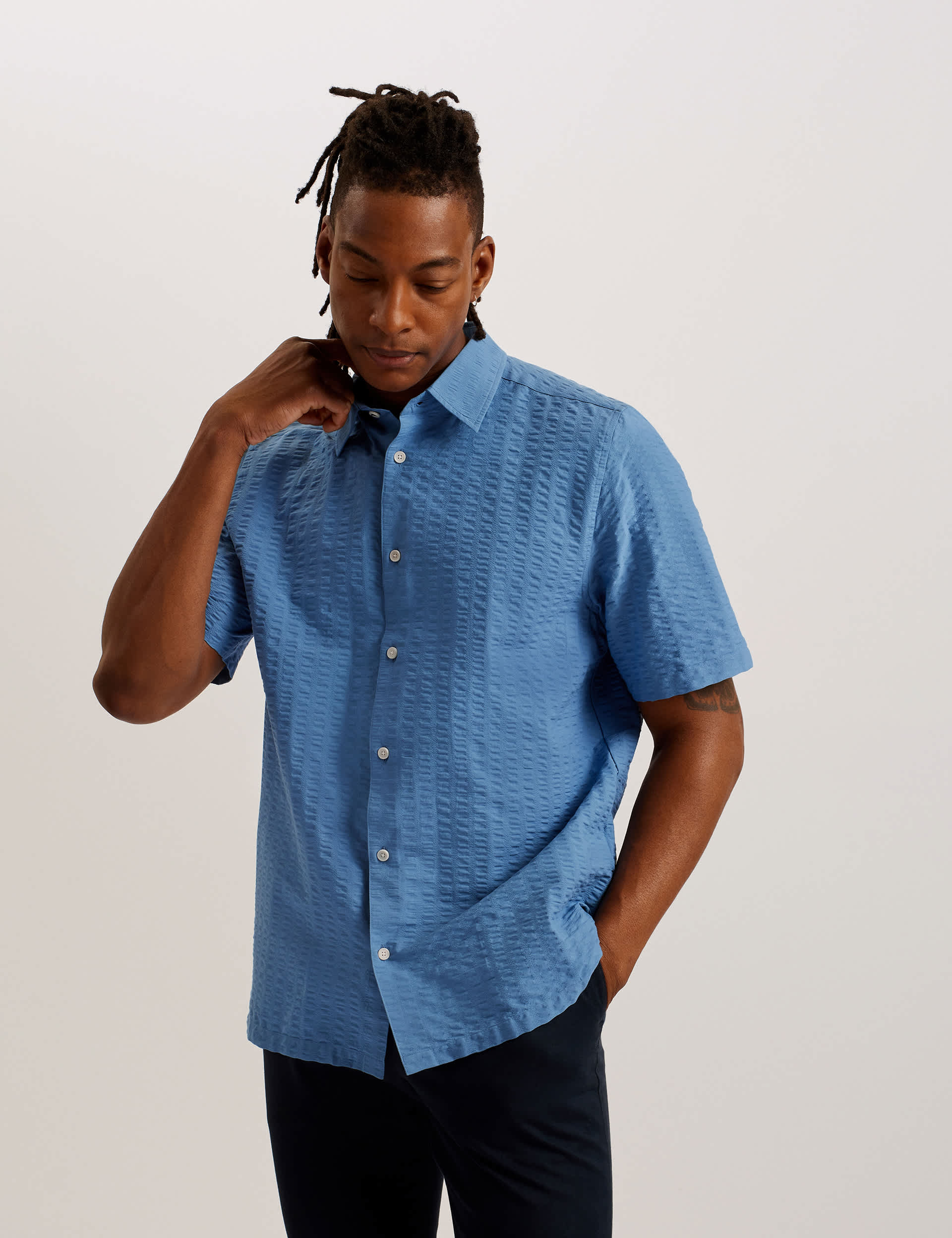 Ted Baker Men's Cotton Rich Seersucker Stripe Oxford Shirt