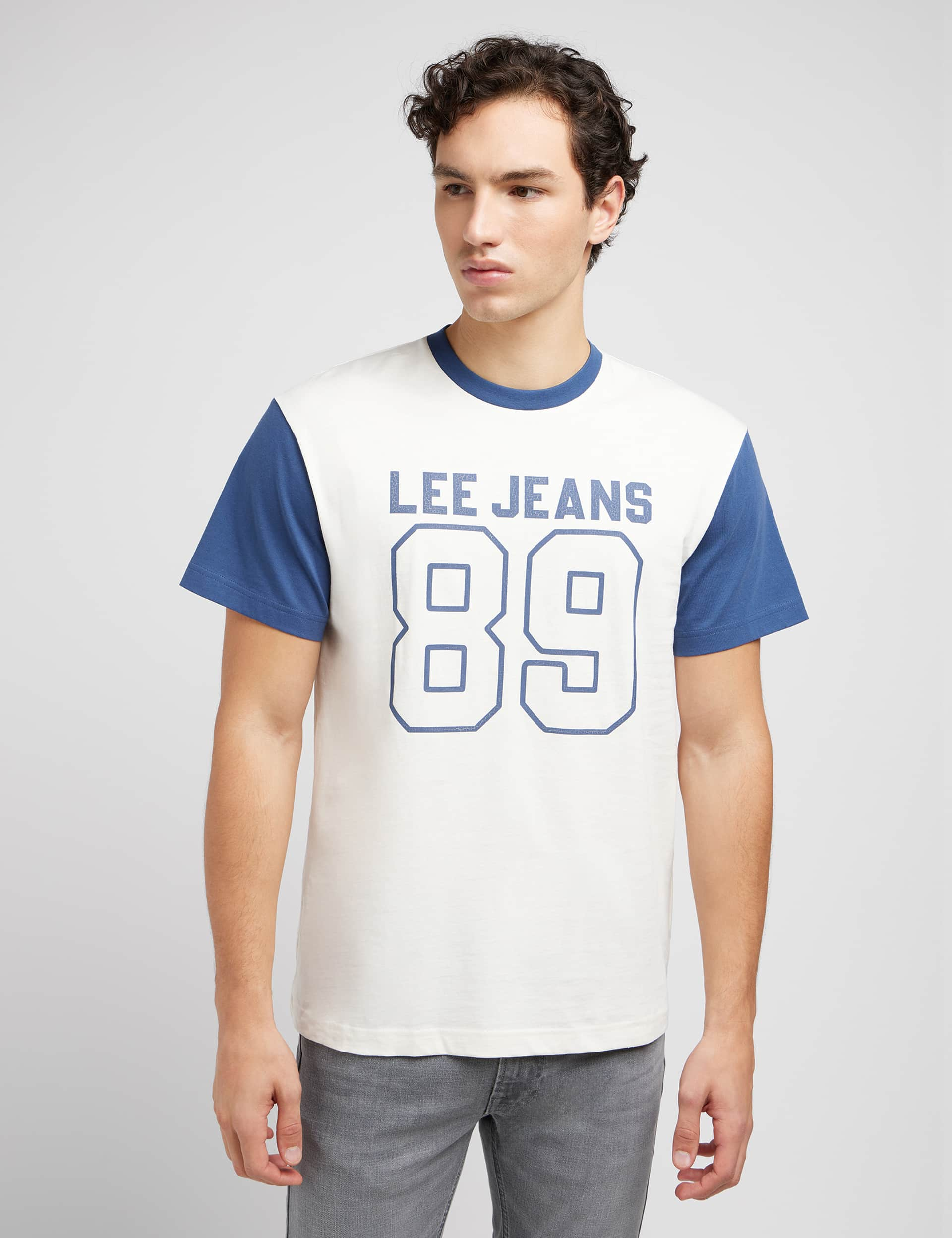 Lee Men's Pure Cotton Colour Block Crew Neck T-Shirt - Blue, Blue