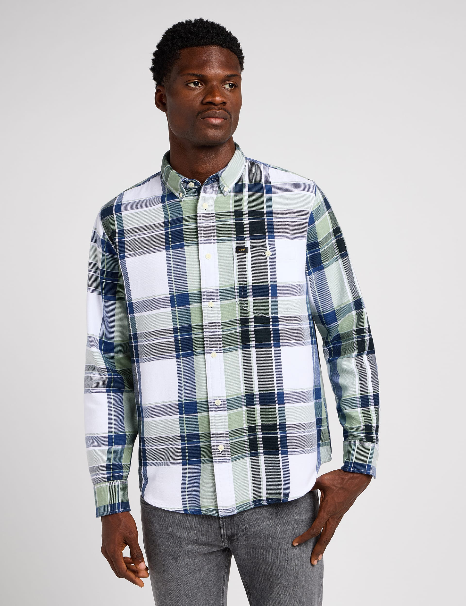 Lee Men's Pure Cotton Check Flannel Shirt - Grey, Grey