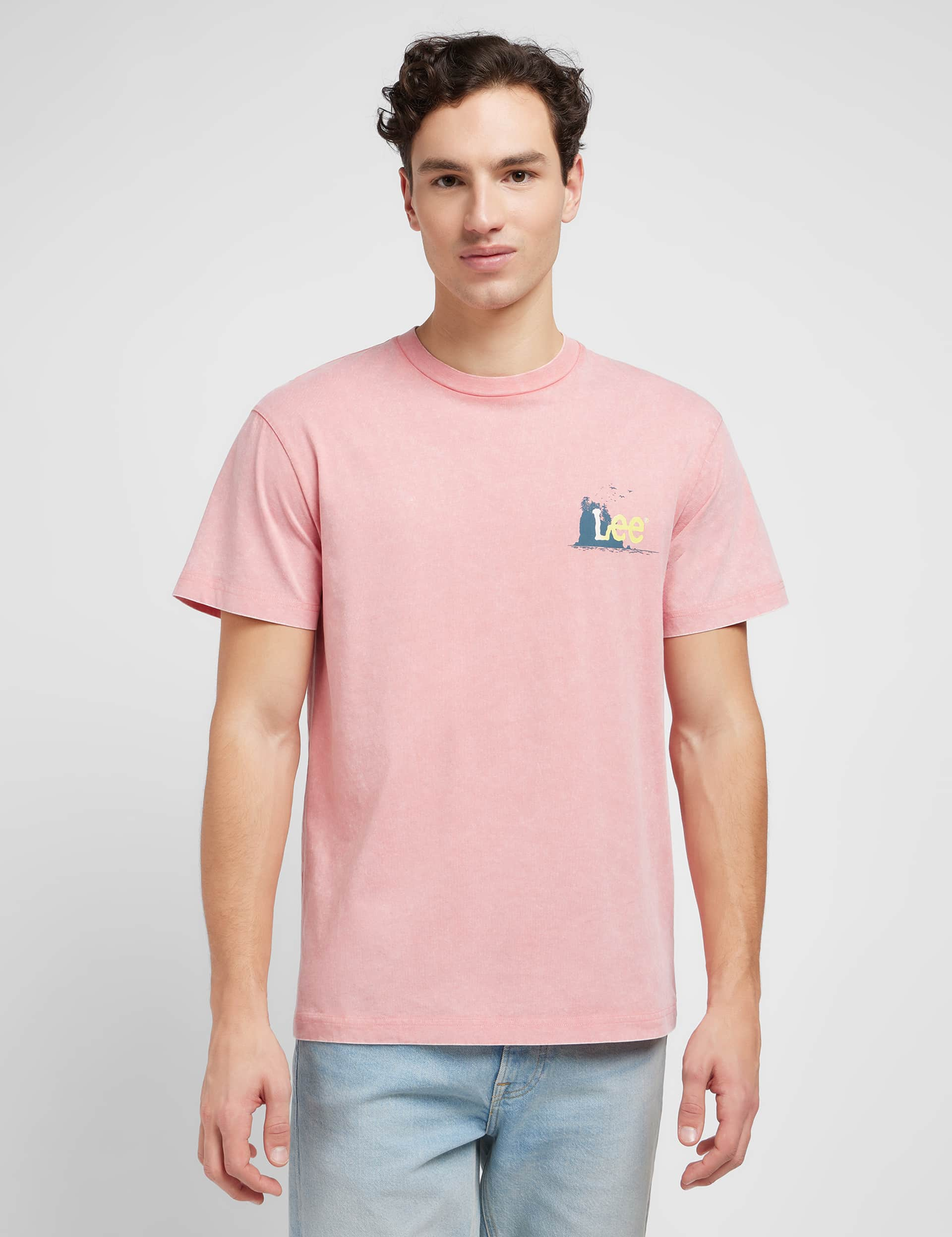 Lee Men's Pure Cotton Crew Neck T-Shirt - L - Pink, Pink