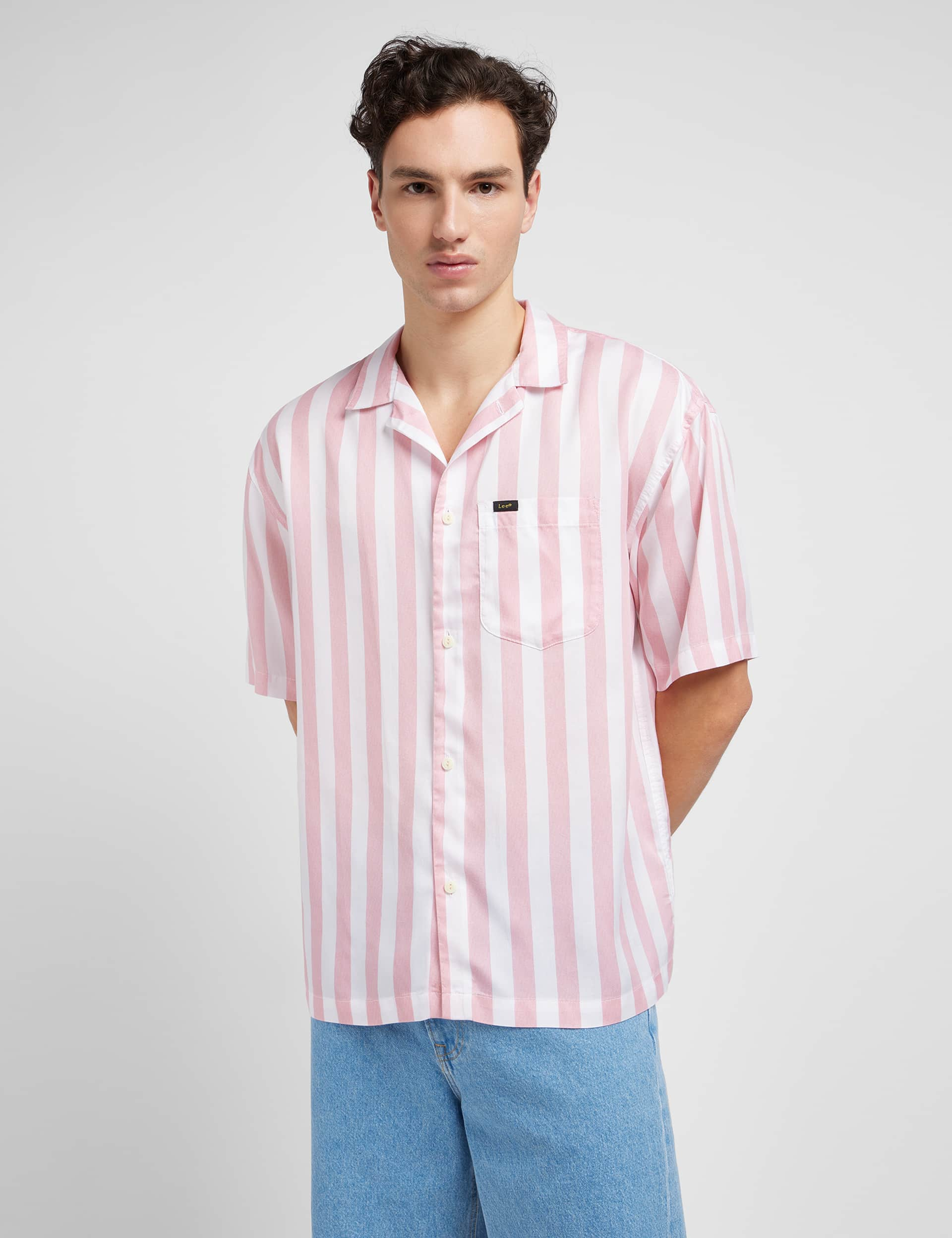 Lee Men's Pure Lyocell Striped Shirt - Pink, Pink