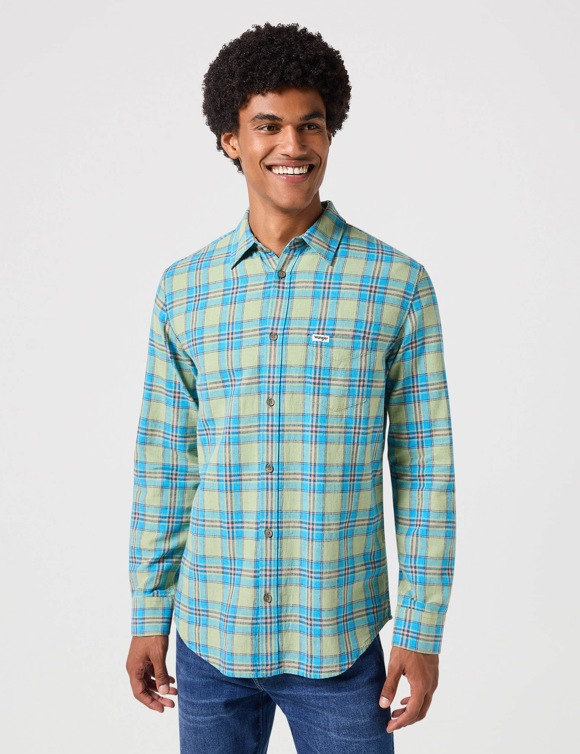 Wrangler Men's Pure Cotton Checked Shirt - XL - Green, White,Green