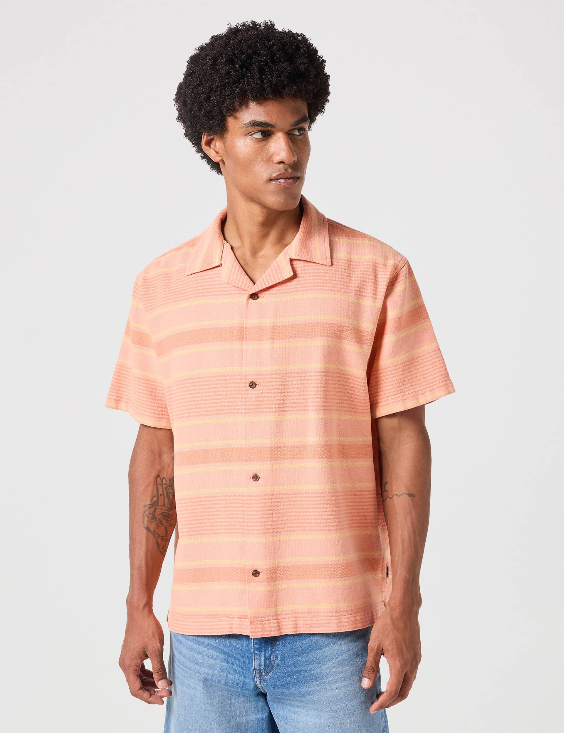 Wrangler Men's Pure Cotton Striped Shirt - XL - Orange, Orange