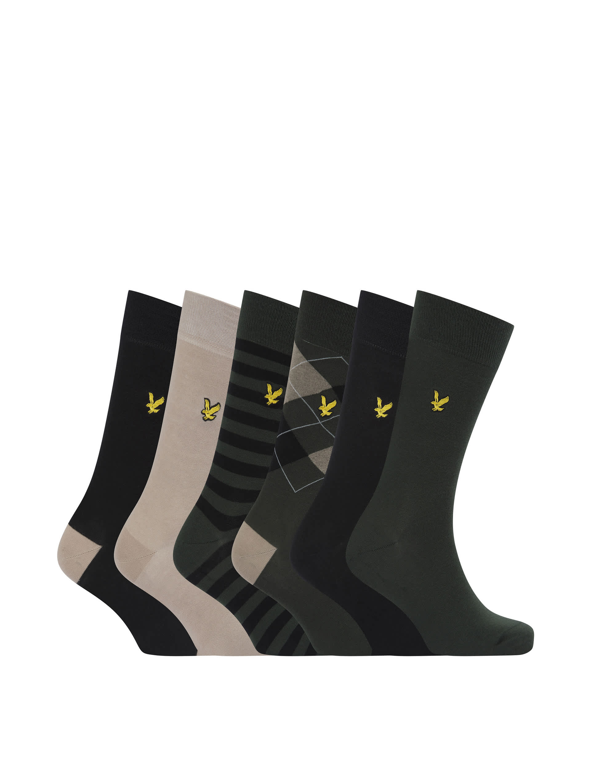 Lyle & Scott Men's 6pk Assorted Cotton Rich Socks - Green Mix, Green Mix